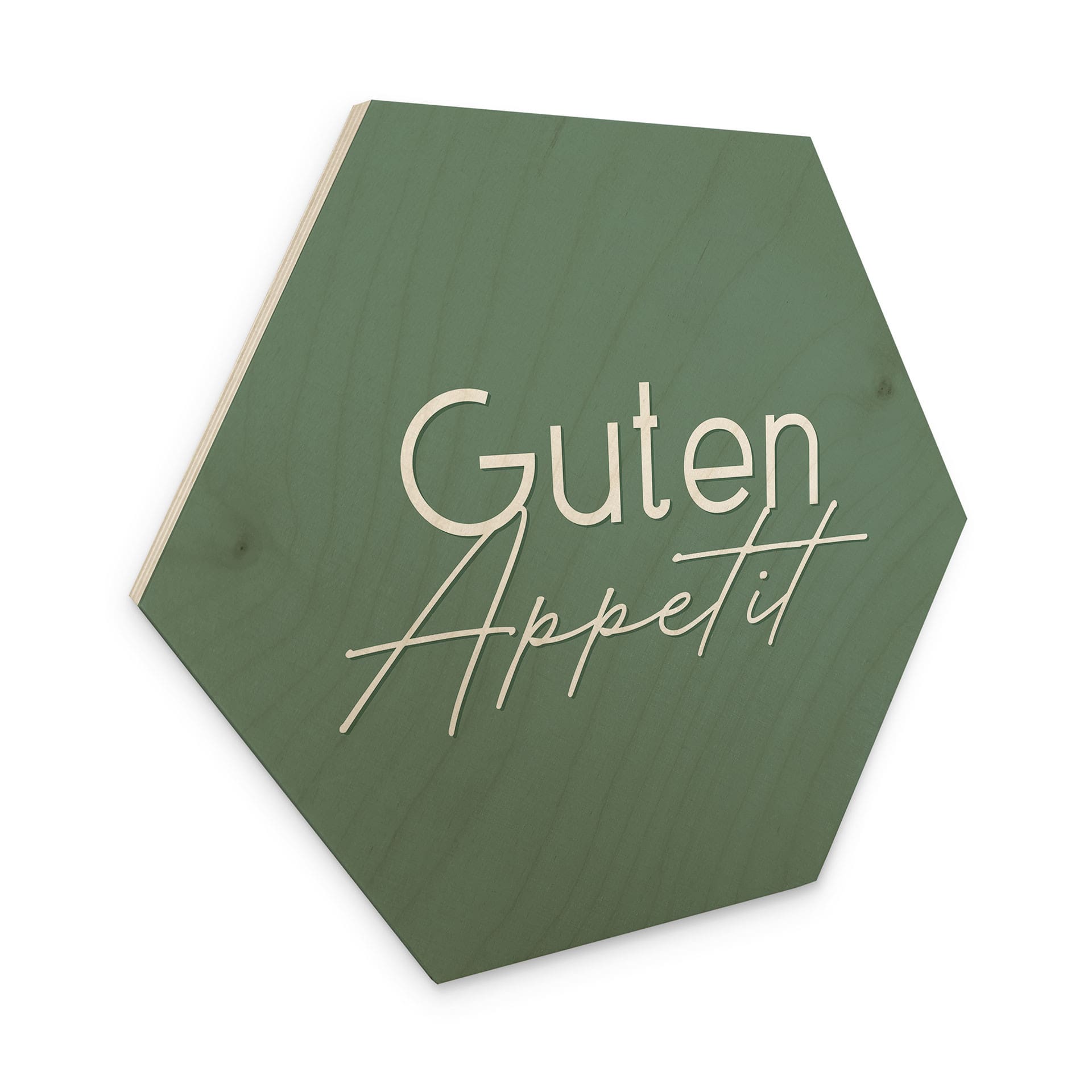 Hexagon-Holzbild Guten Appetit - Alu-Dibond