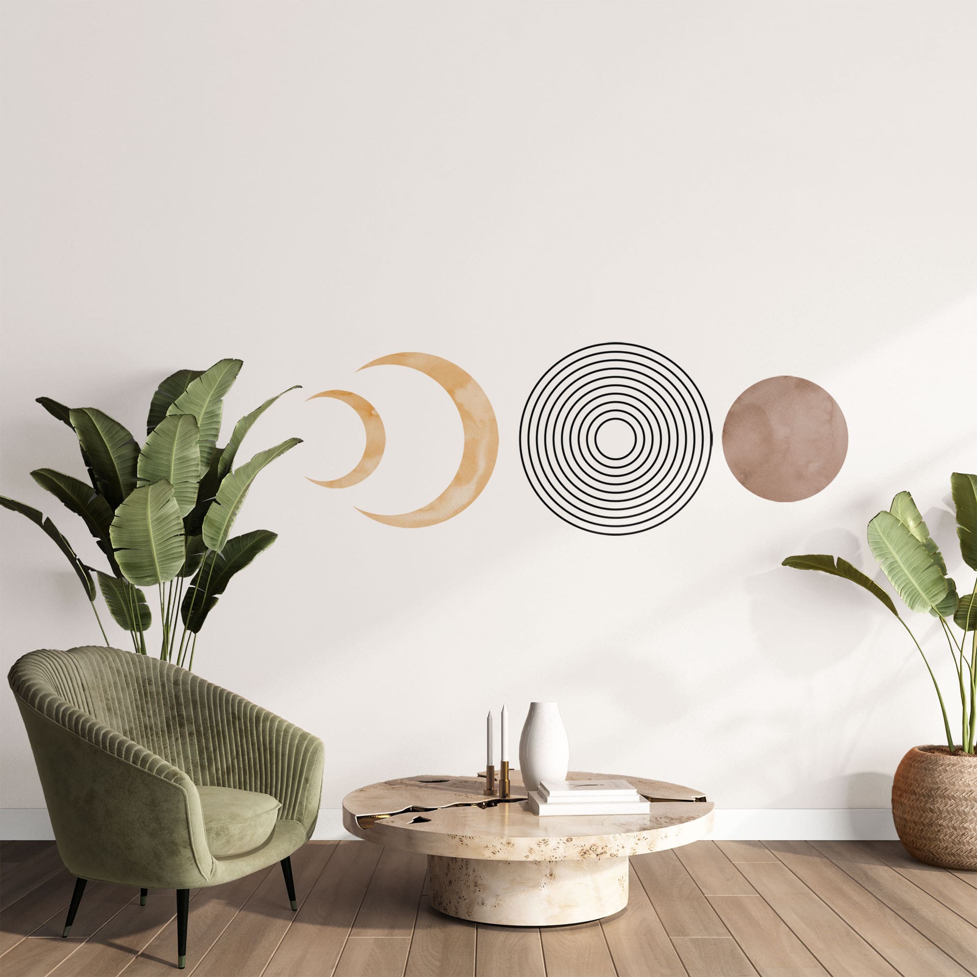 Wallsticker abstrakt - månefaser og geometri