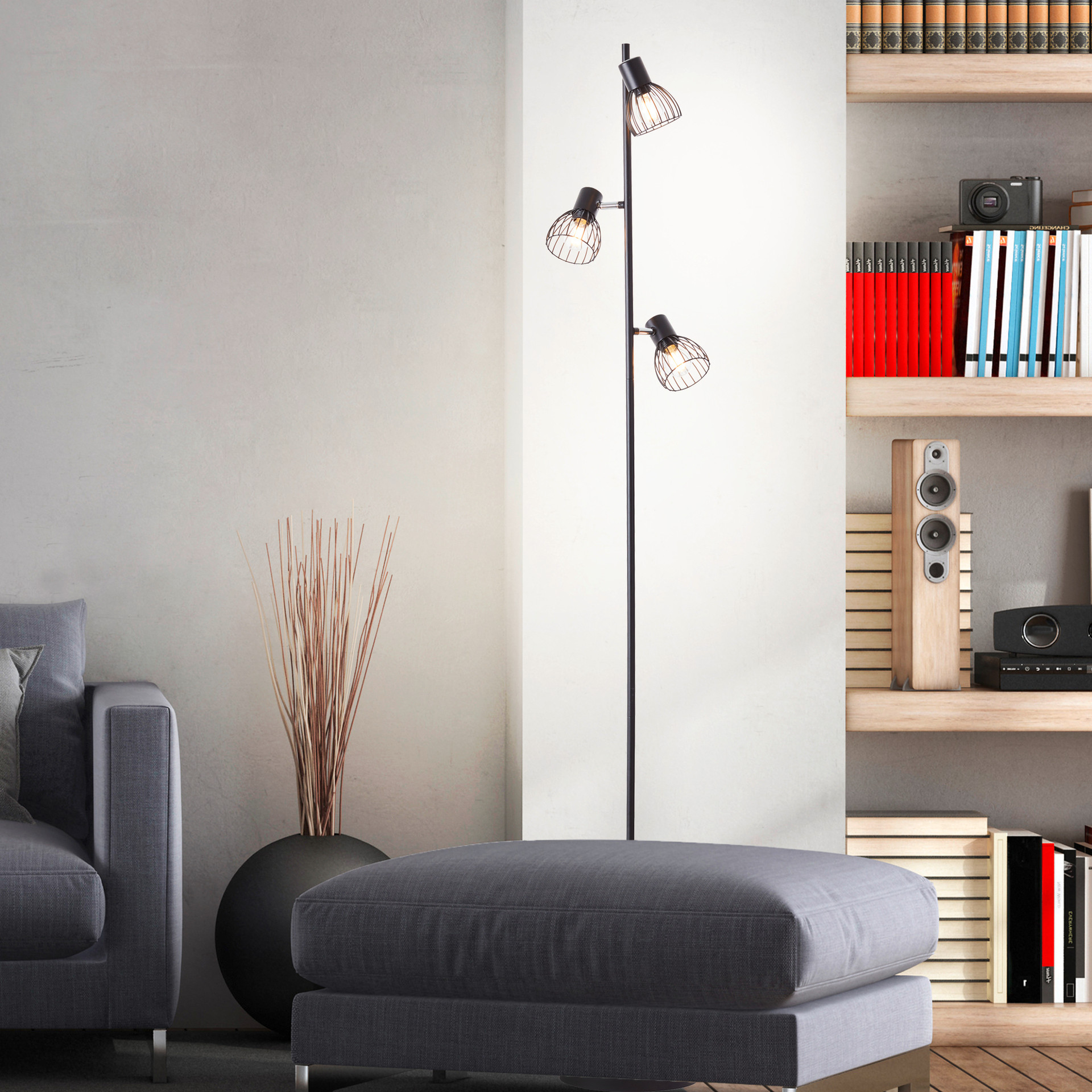 Stehleuchte Bruno, schwarz, 162 x 28 cm, Metall Stehlampe, dimmbar