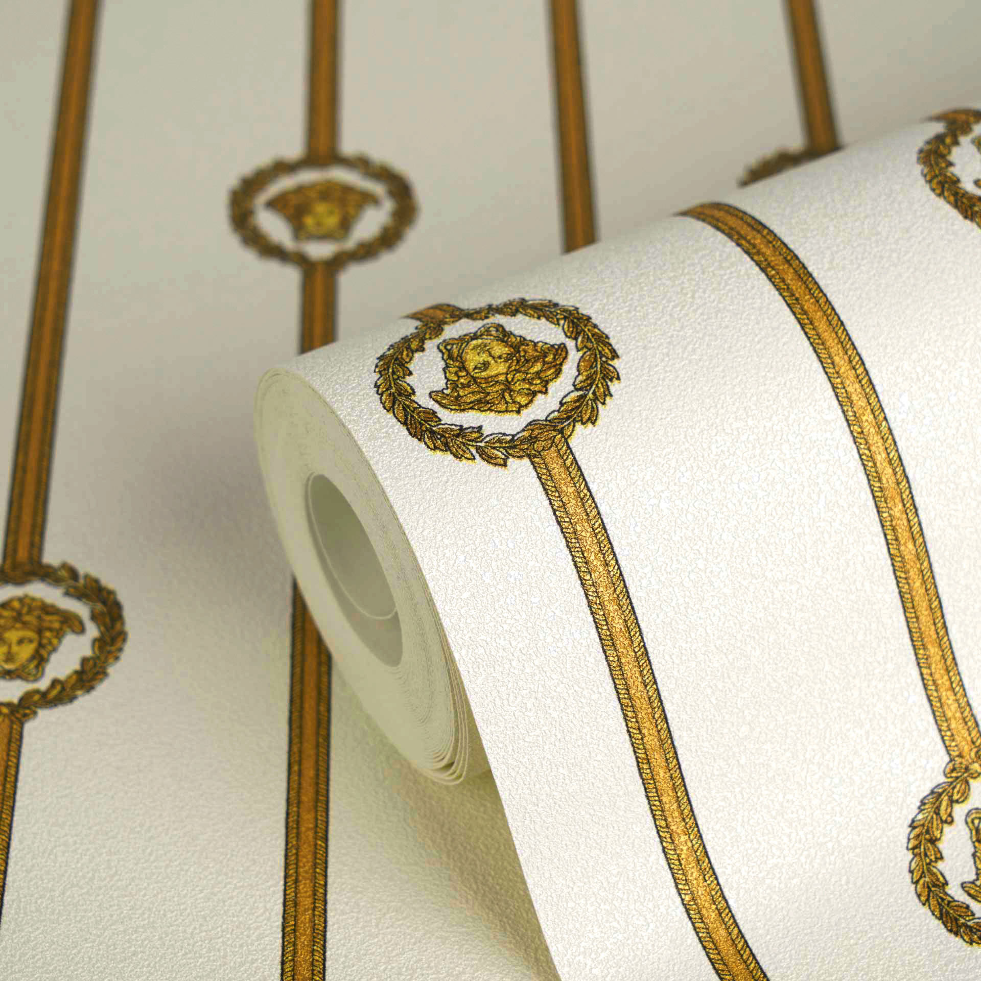 Versace Vliesbehang I Love Baroque strepen Medusa Wit Goud luxe