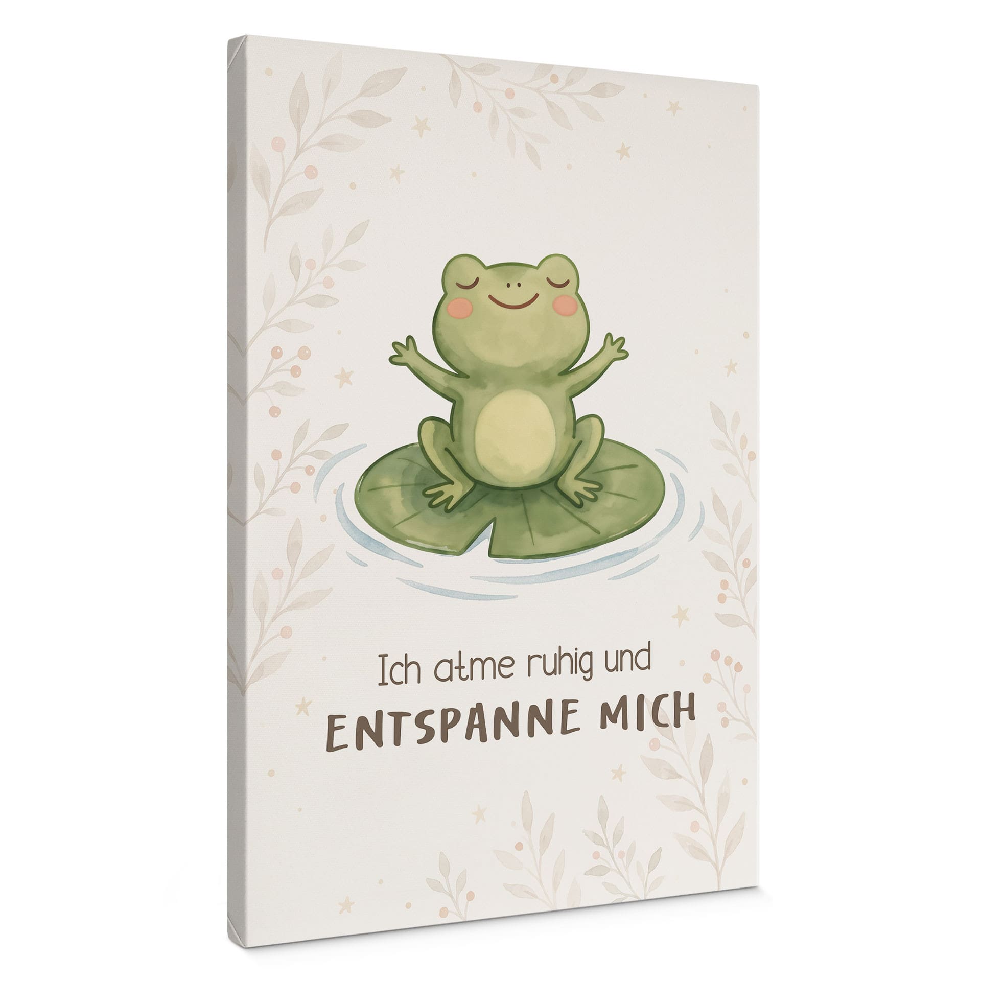 Leinwandbild mit Frosch - Affirmation 'Ich atme ruhig' für das Kinderzimmer
