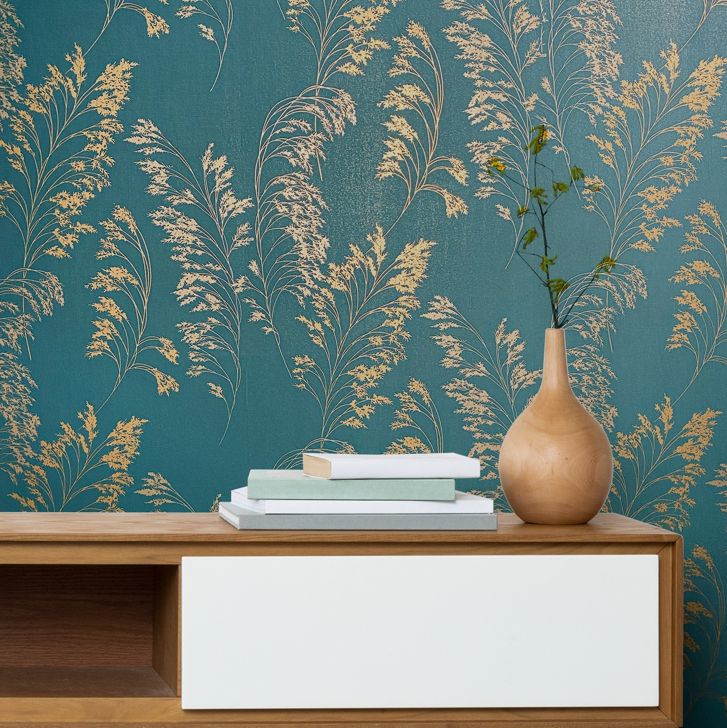 Bloemen behang vliesbehang Novamur Jackie groen, zilver