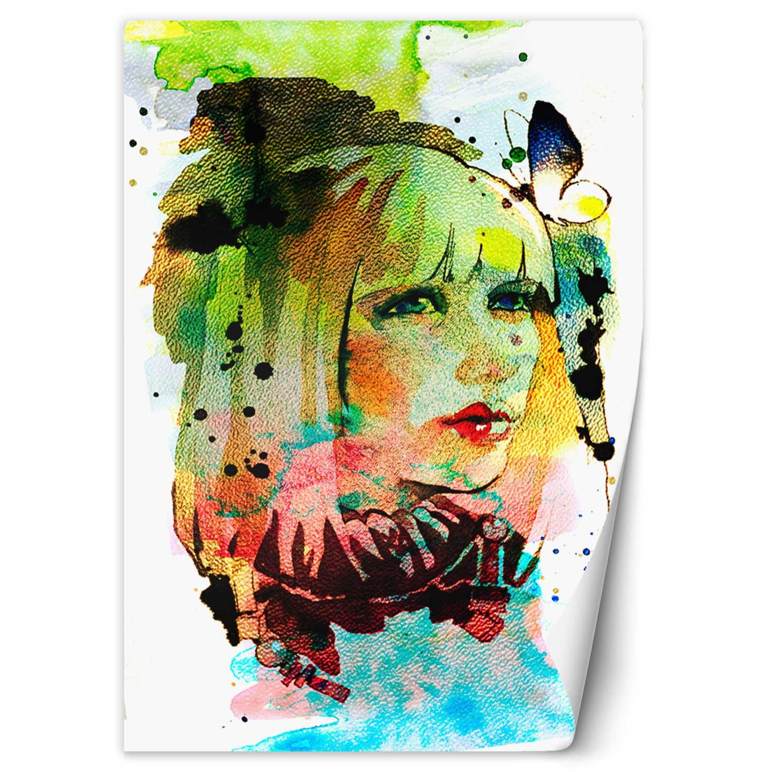 Fototapete, bunt Frau Porträt Aquarell