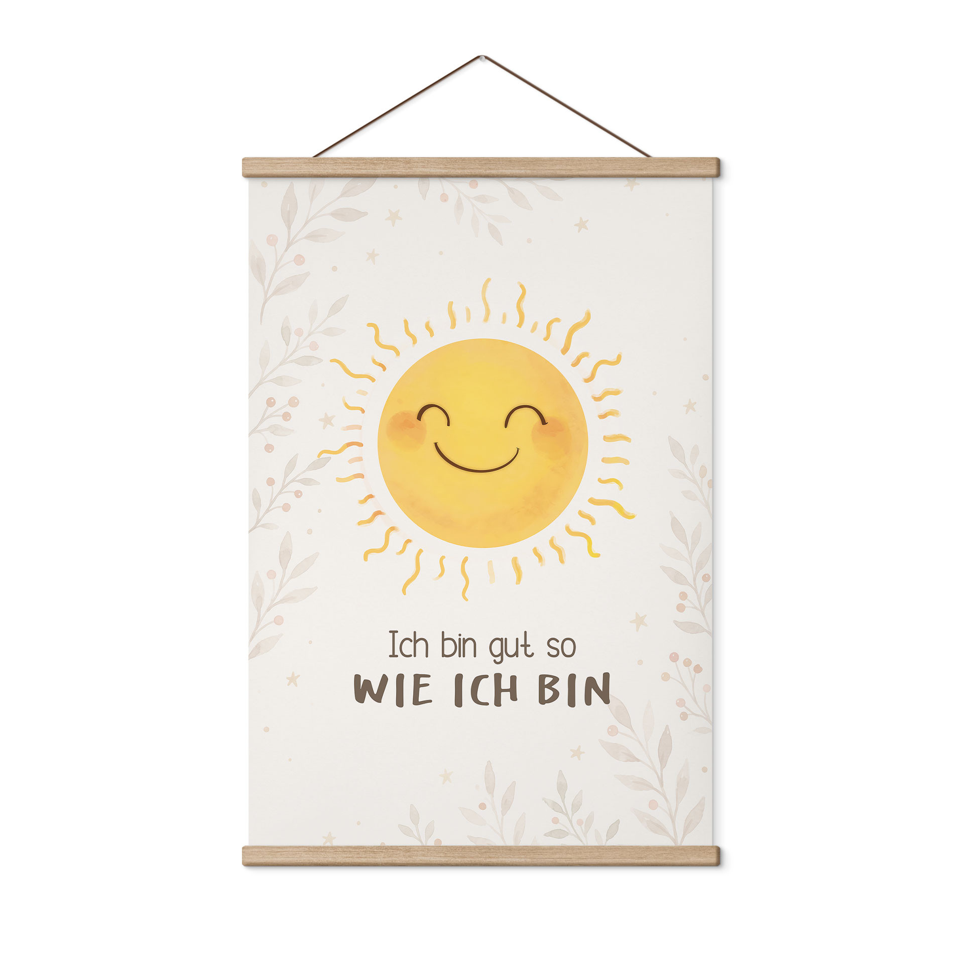 Stoffbild mit Sonne - Kraftsatz für Kinder 'Ich bin gut so wie ich bin'