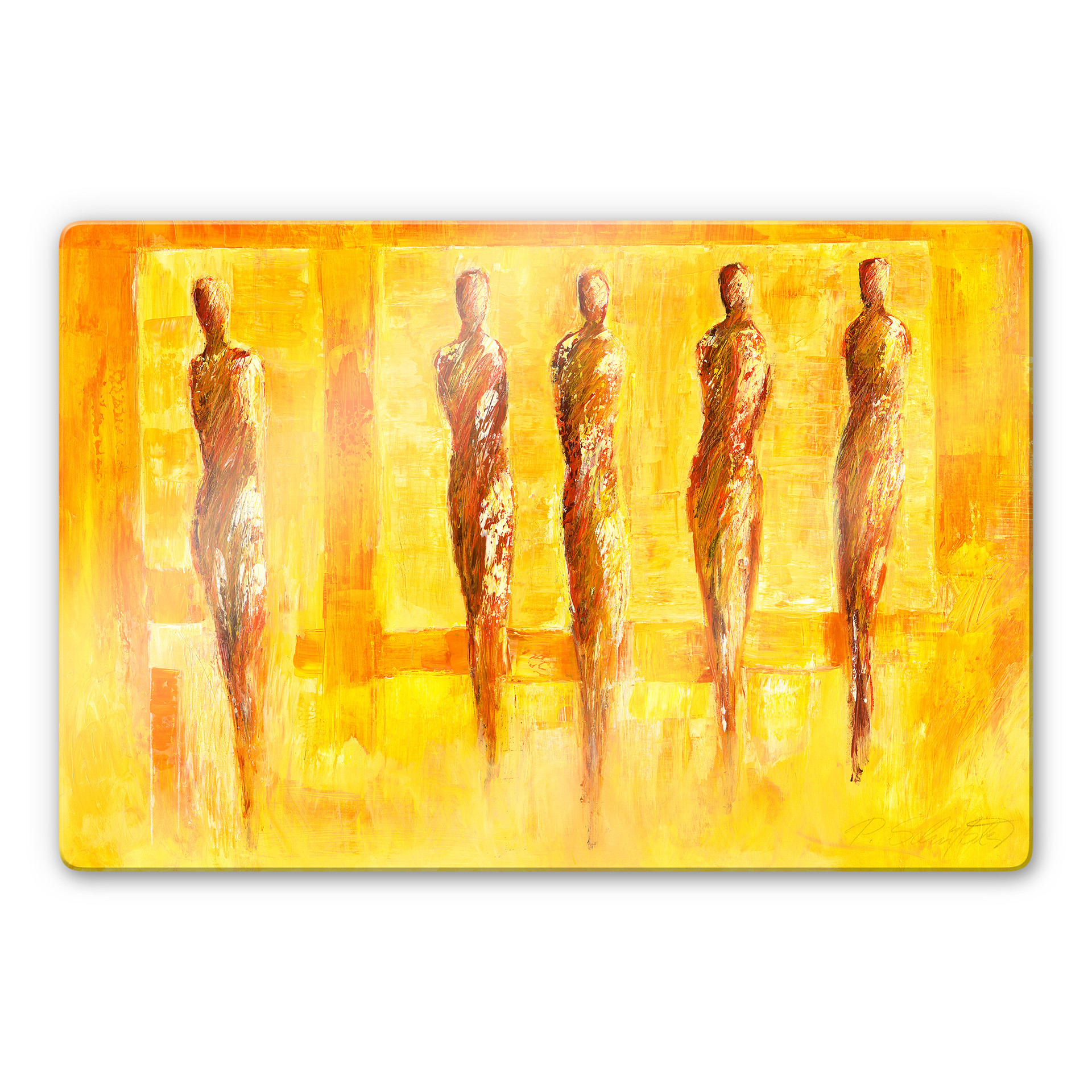 Glasbillede - Schüßler - Fem figurer i gul