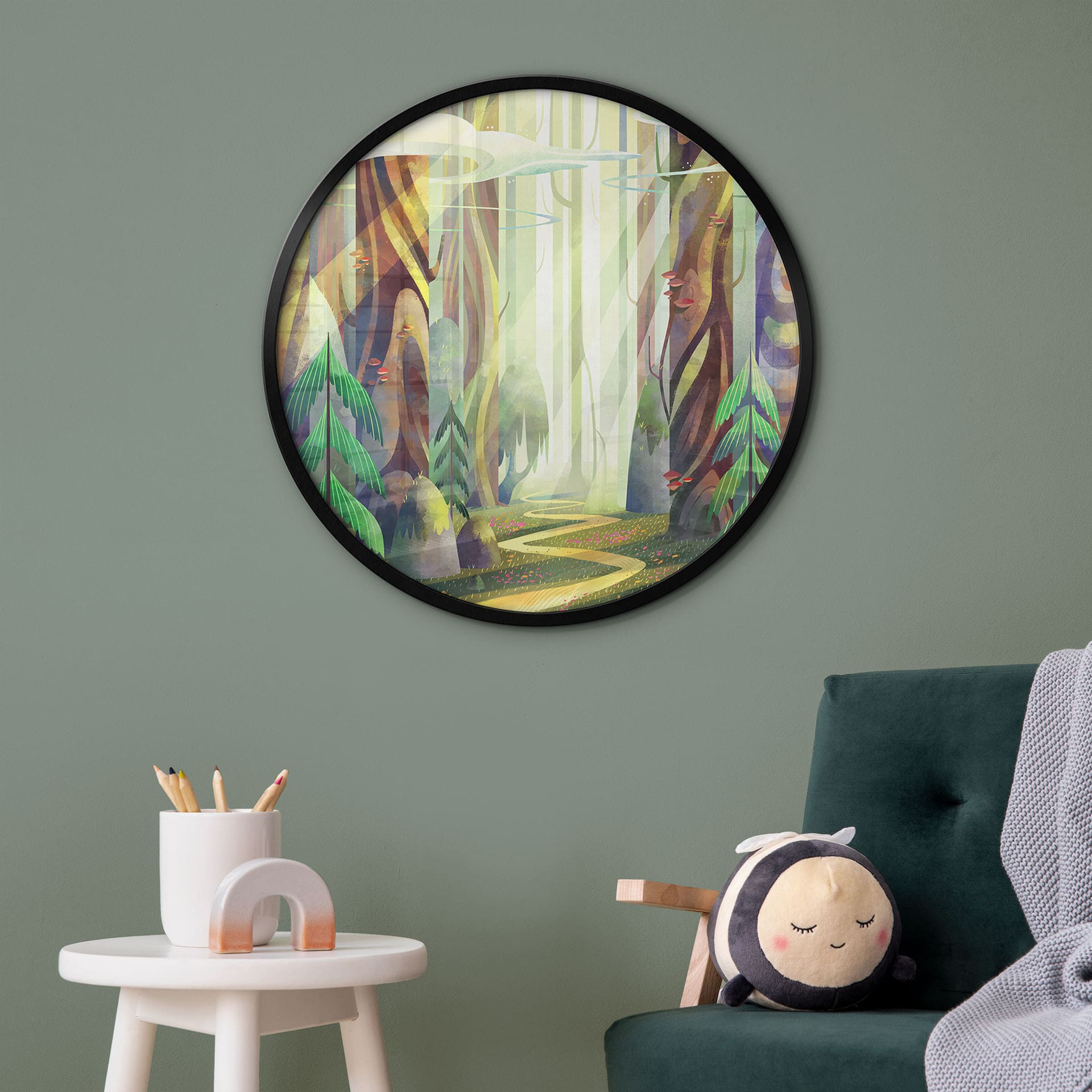 Poster Forêt enchantée dans la lumière - DigitalArtsi - Rond