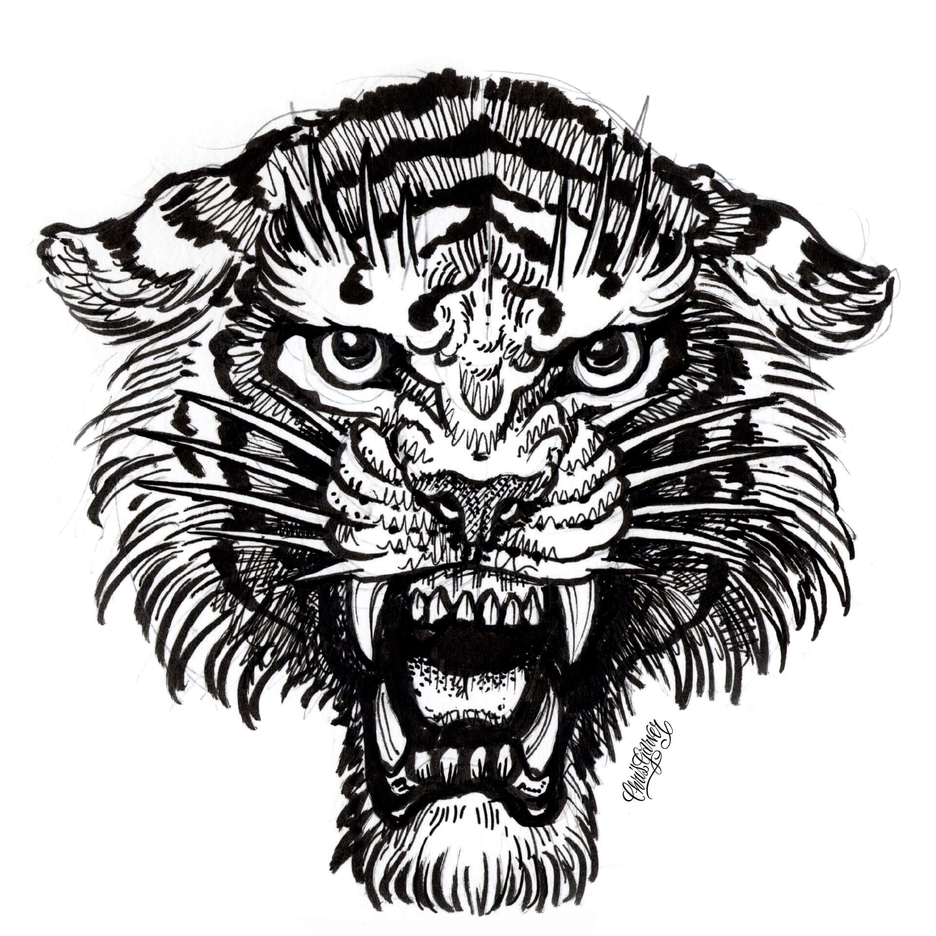 Obraz z okna Miami Ink Tiger czarno-biały