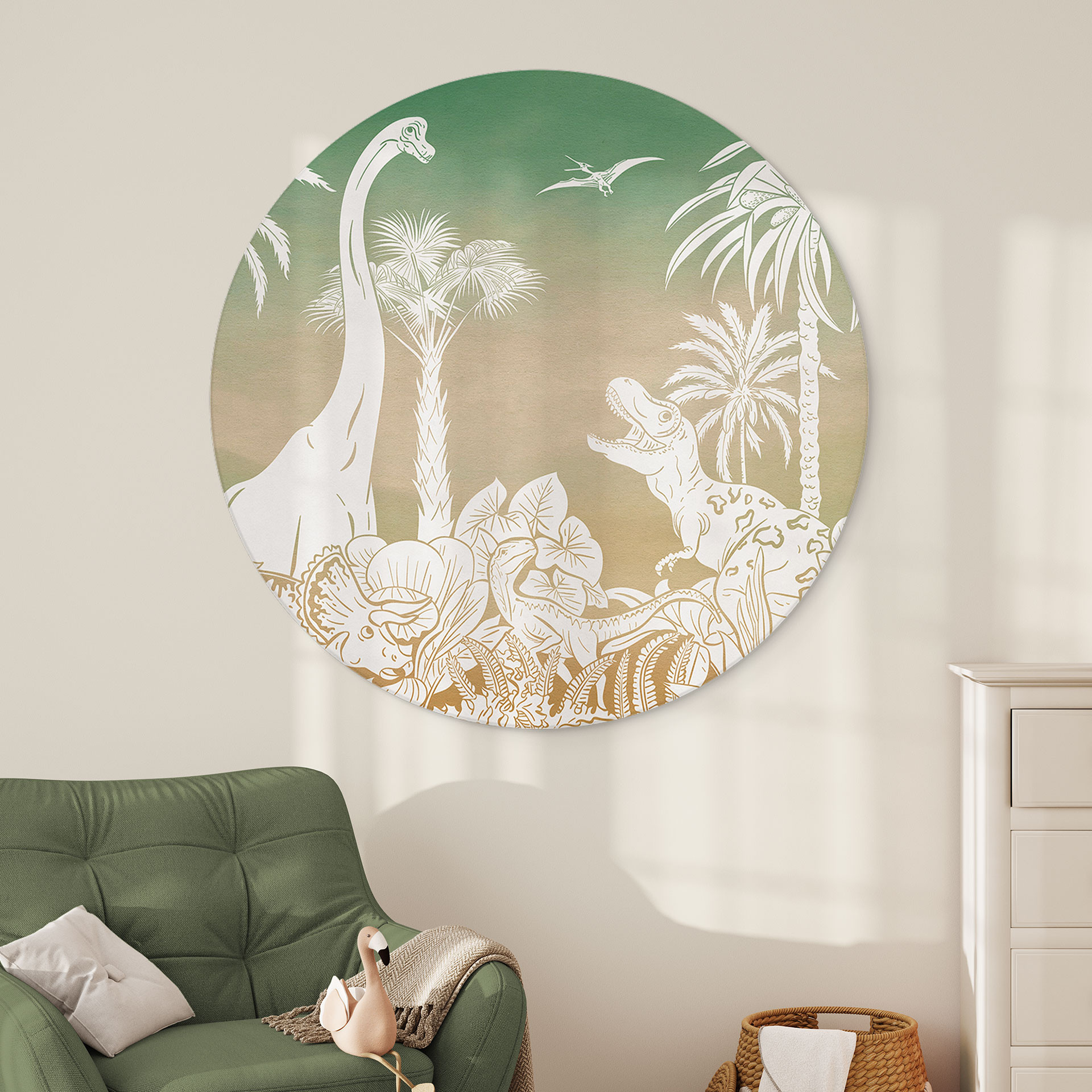 Rundt billede Eventyrlig rejse til dinosaurerne - Ombre - Kikki Belle – print på aluminium