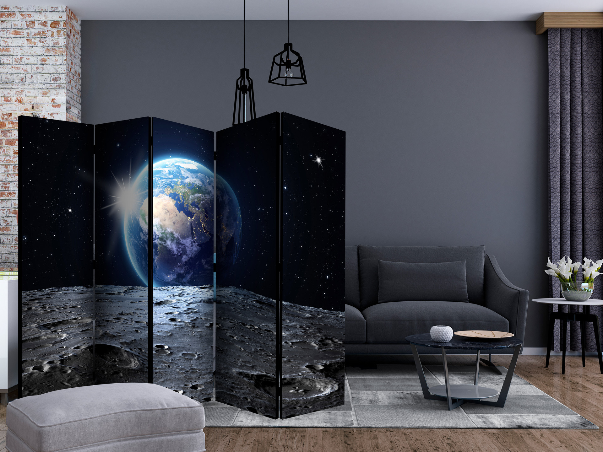 Paravent, Raumteiler freistehend, Trennwand - View of the Blue Planet II, 5-teilig - einseitig bedru