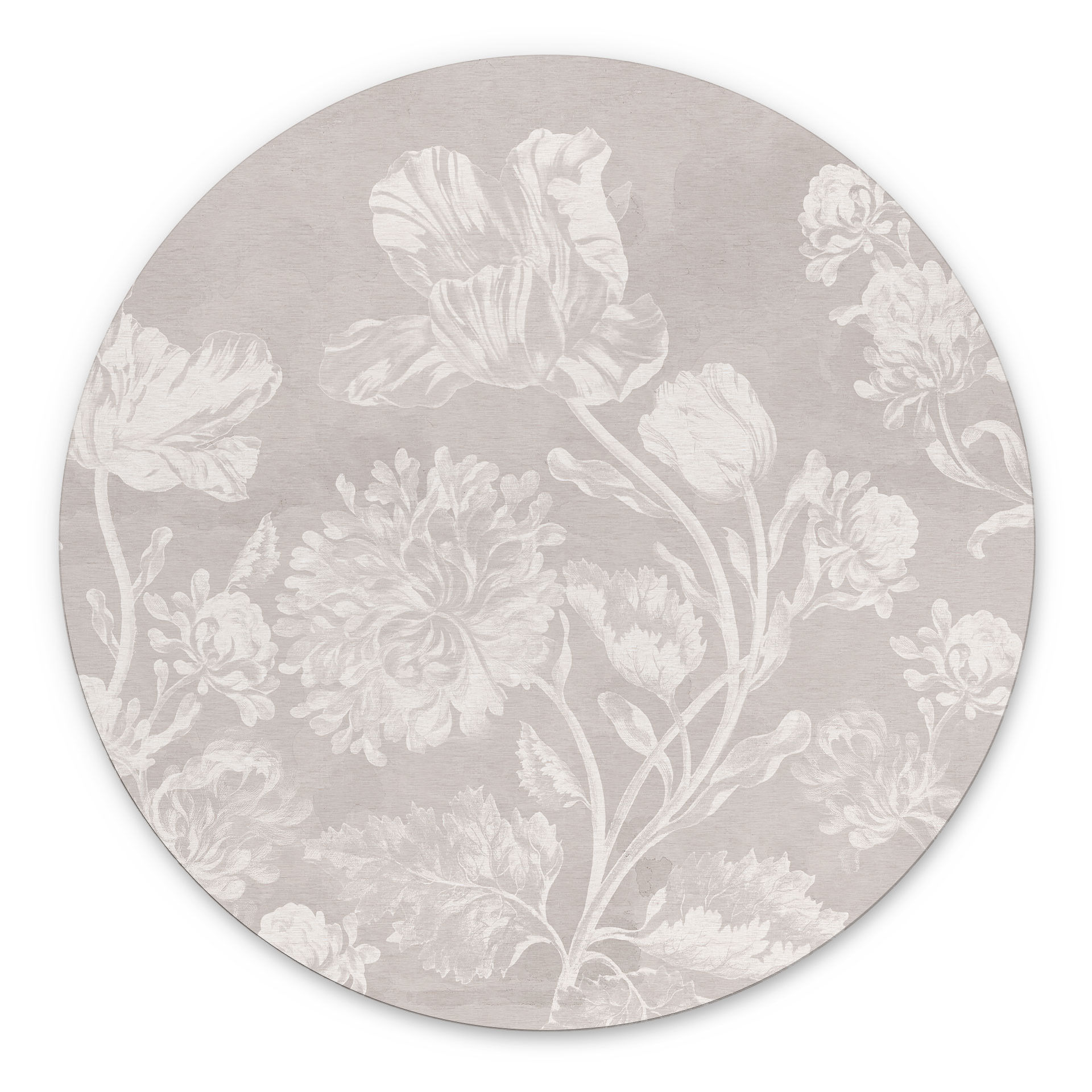 Billede af vilde blomster i kridtlook beige - Bloomery Decor - rund – print på aluminium