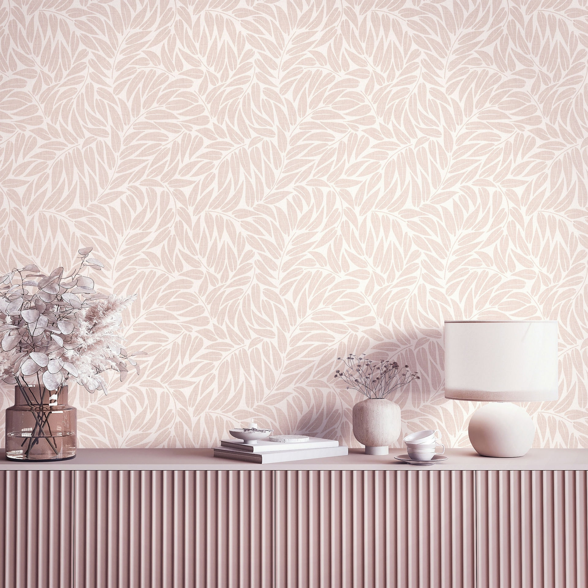 Vliesbehang bladeren bloem natuur mat in beige