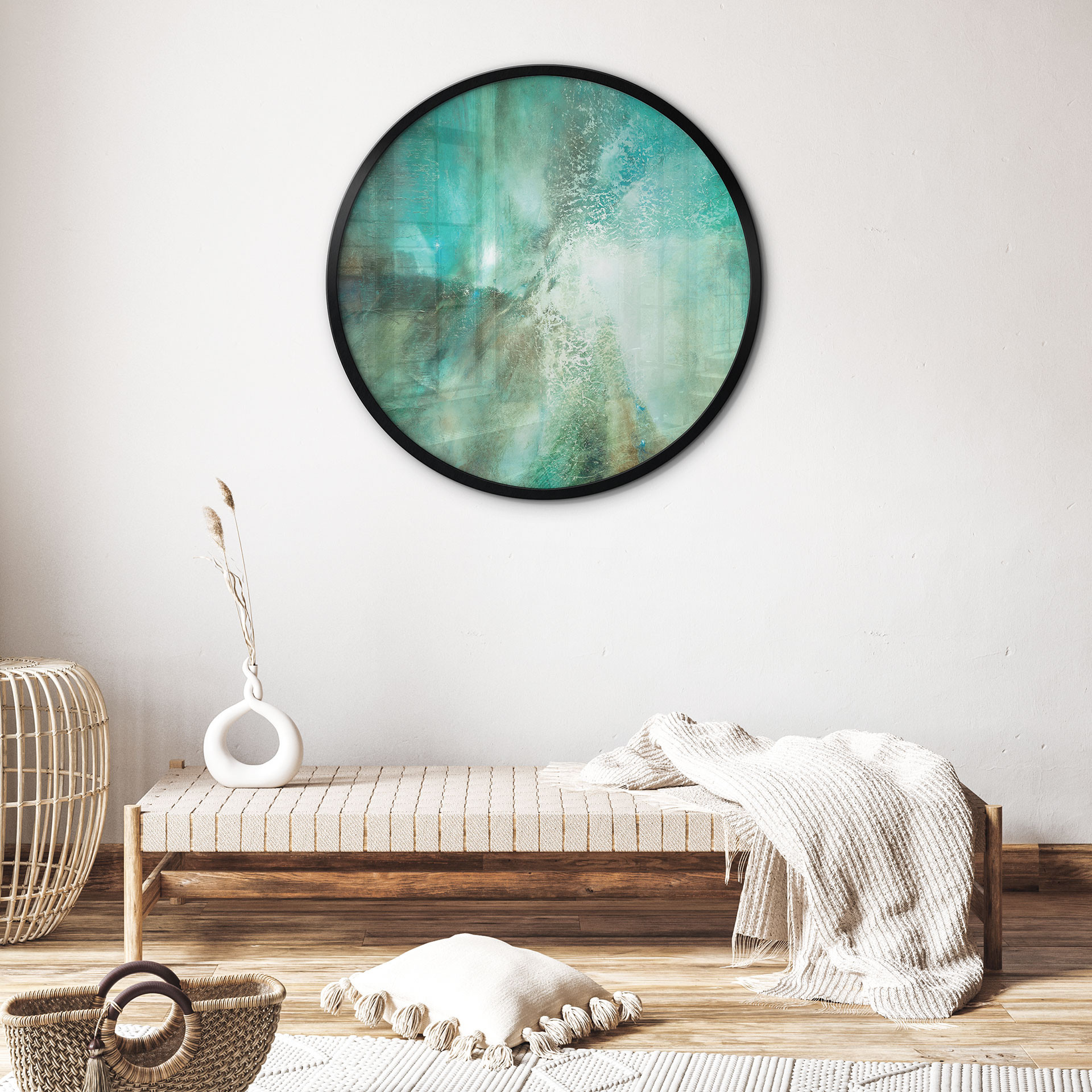 Poster Turquoise abstraite dans la lumière et la structure - Schmucker - Rond