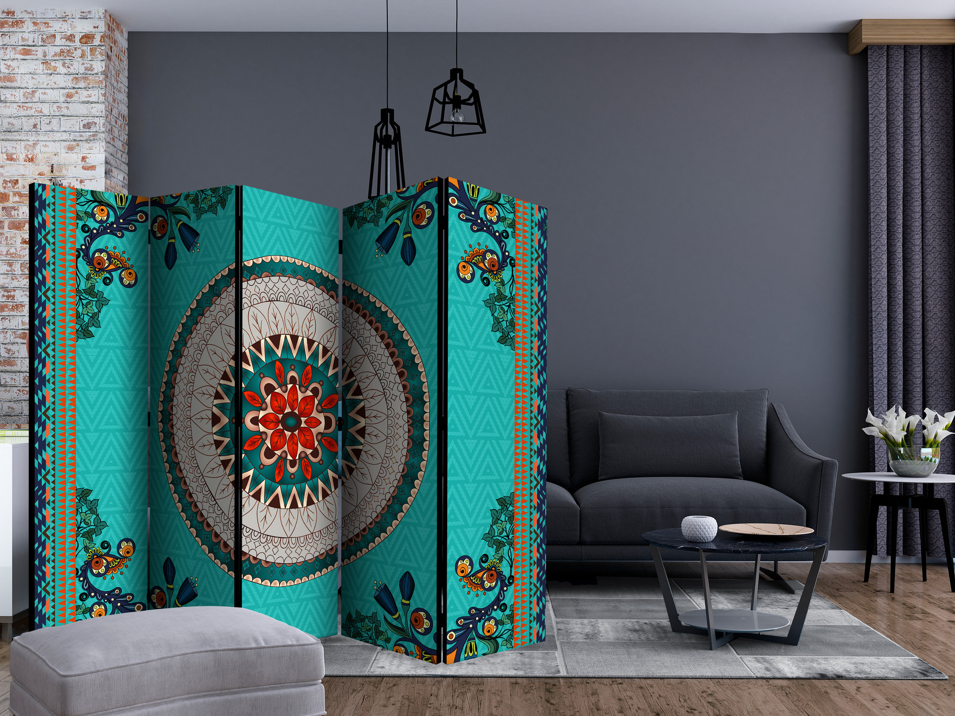 Rumdeler - Folkloristisk inspiration , 5-delt - 225x172 cm