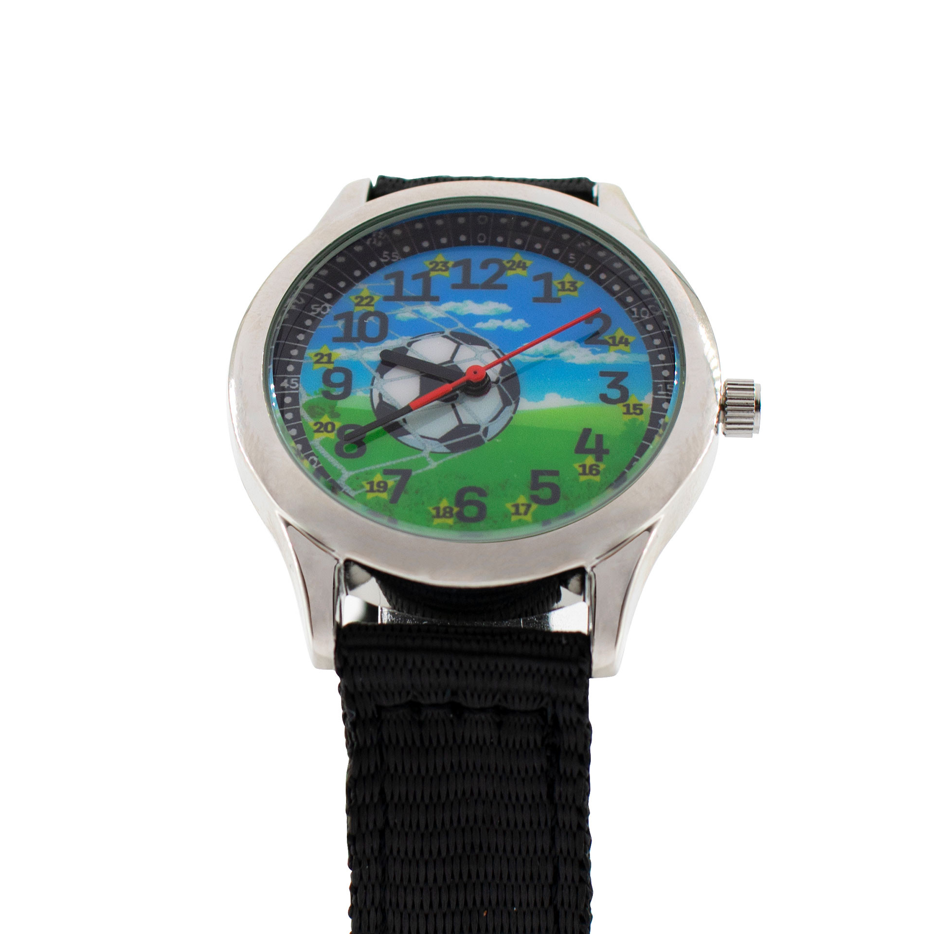 Kinder Armbanduhr - Lernuhr analog - Fußball schwarz