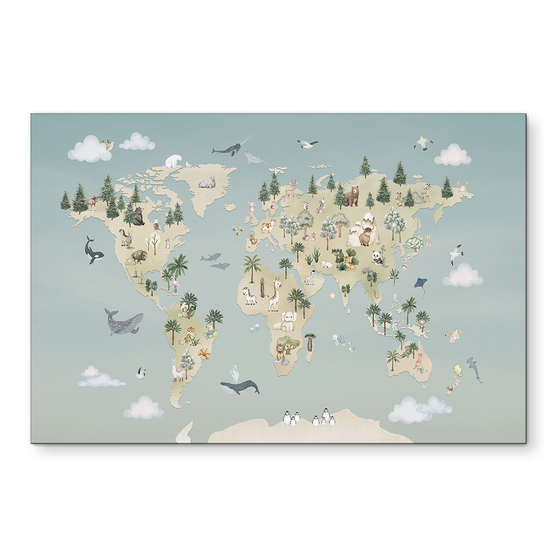 Wandbild Weltkarte - Welt der Tiere - Oliver Robins - Alu-Dibond
