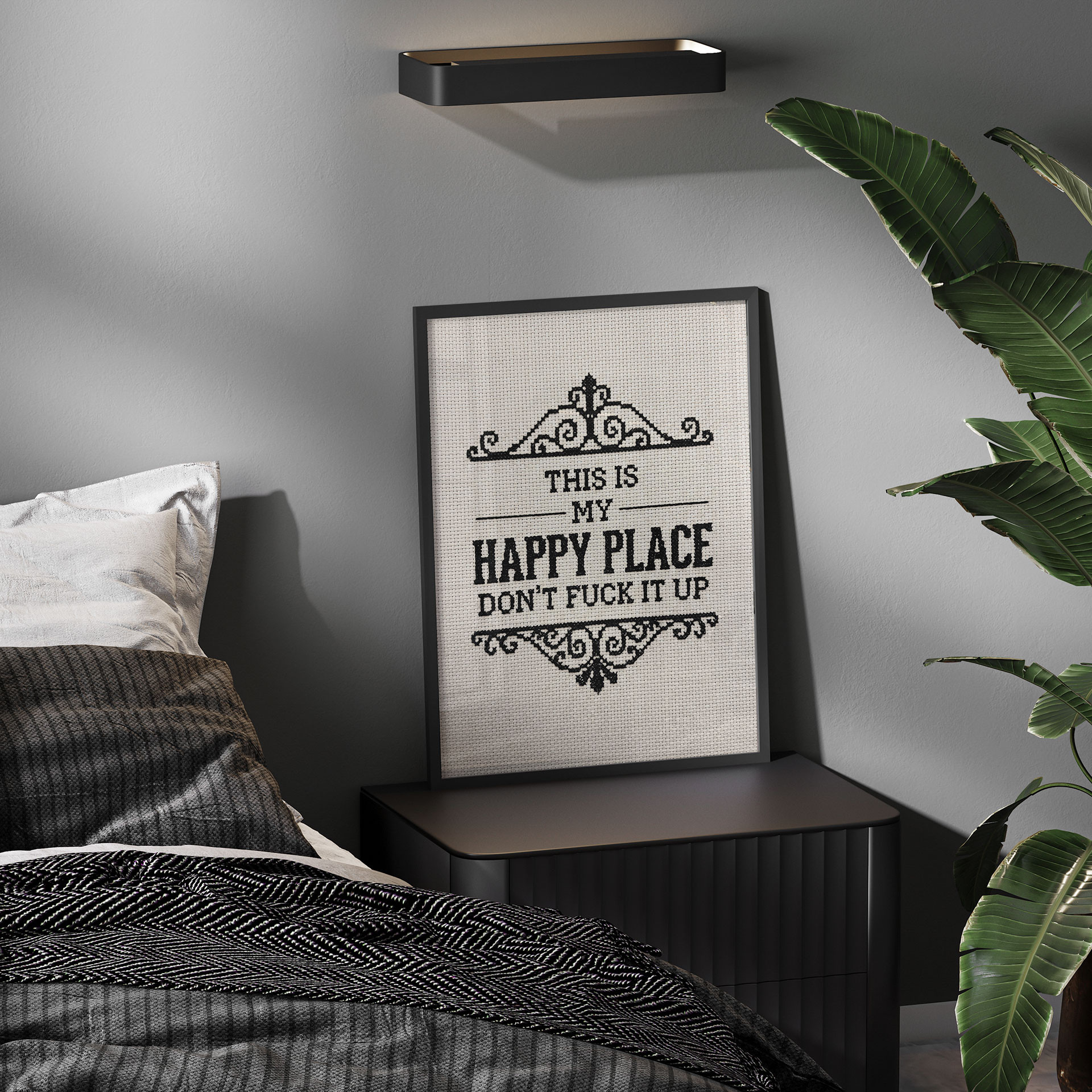 Poster Happy Place Spruch Stickmuster - Magnusson