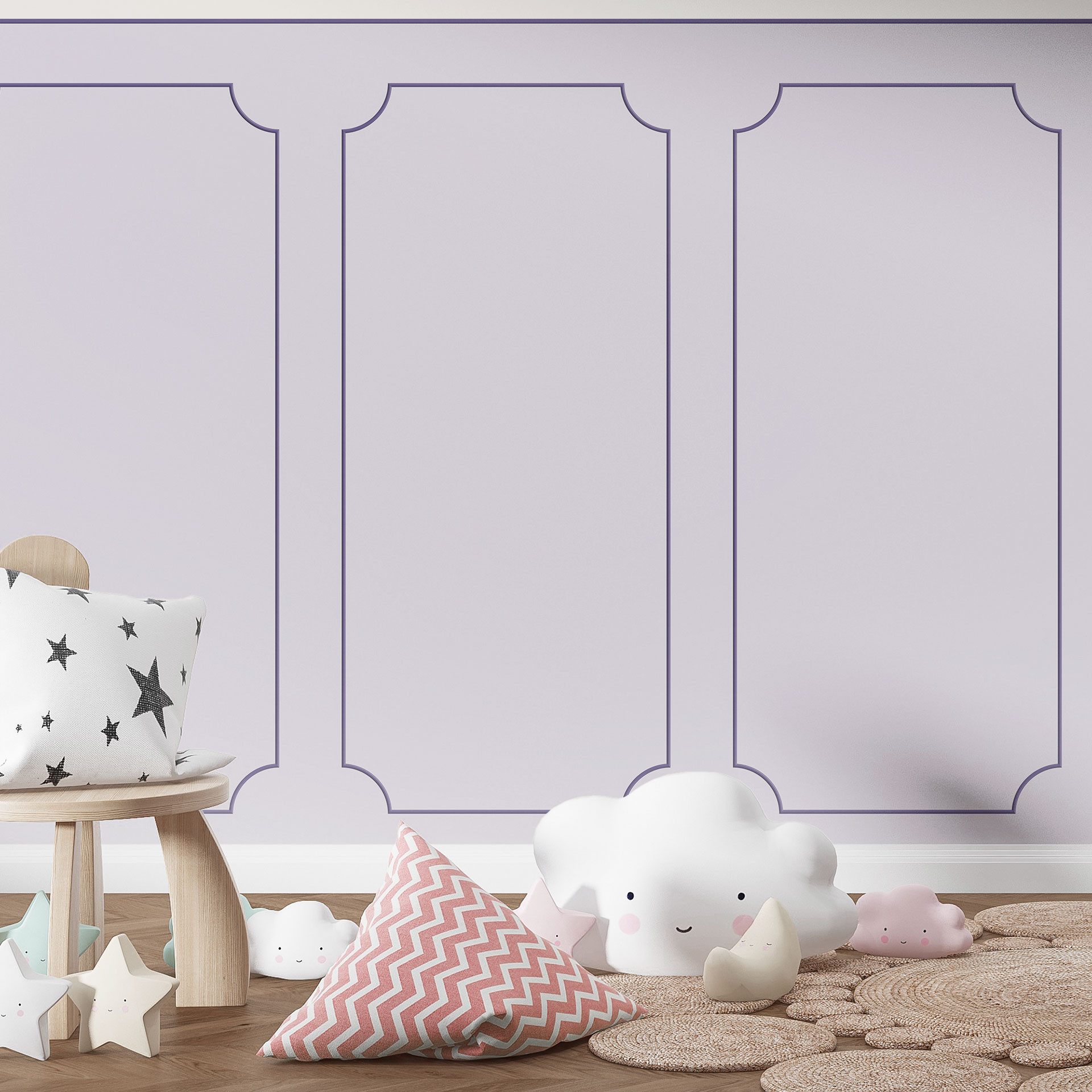 Wandpanelen Wandbekleding lila-pastel met sierbiesoptiek