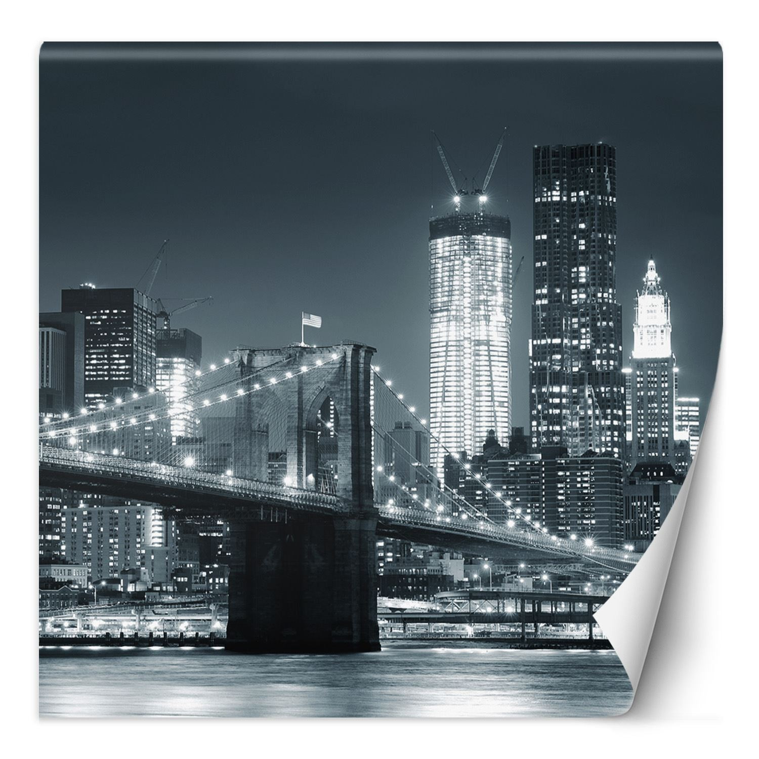 Fototapete, Brooklyn Bridge bei Nacht New York Schwarz-Weiß