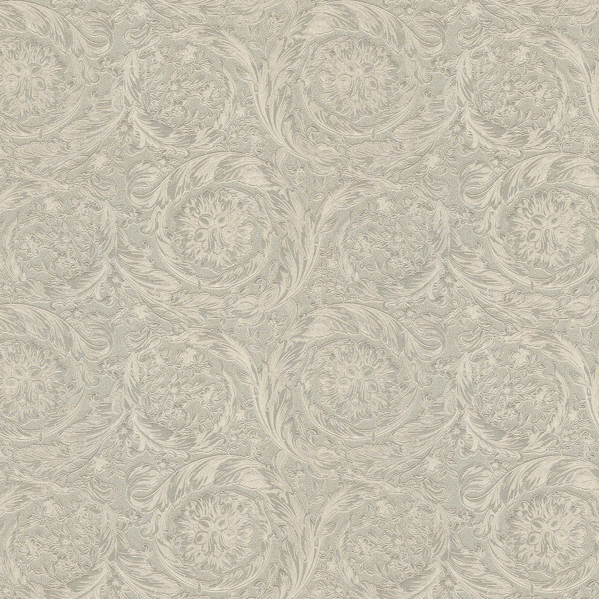 Versace fleecetapet Vasmara barok metallic med ornamenter, sølv, grå