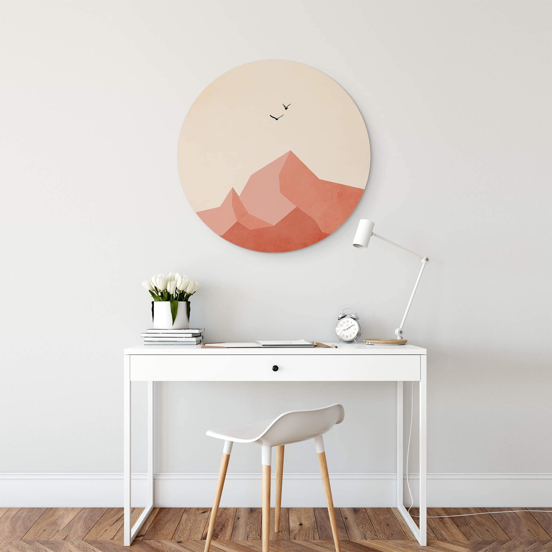 Tableau sur alu-Dibond rond Kubistika Sommet de la Montagne