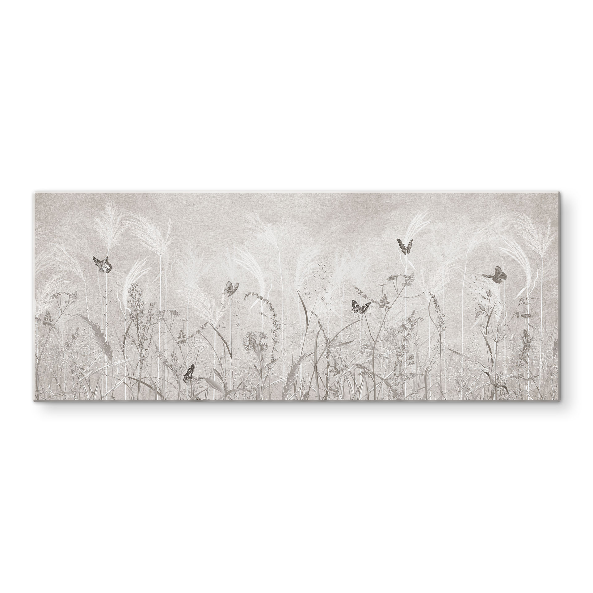 Spritzschutz Wildblumenwiese mit Schmetterlingen im skandinavischen Design - Ms Tiff - Panorama