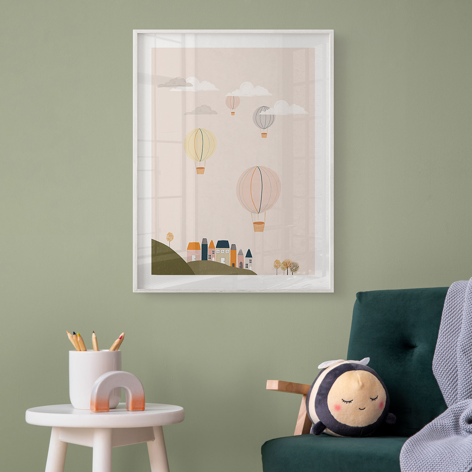 Poster Montgolfières multicolores dans le ciel - Menina Lisboa