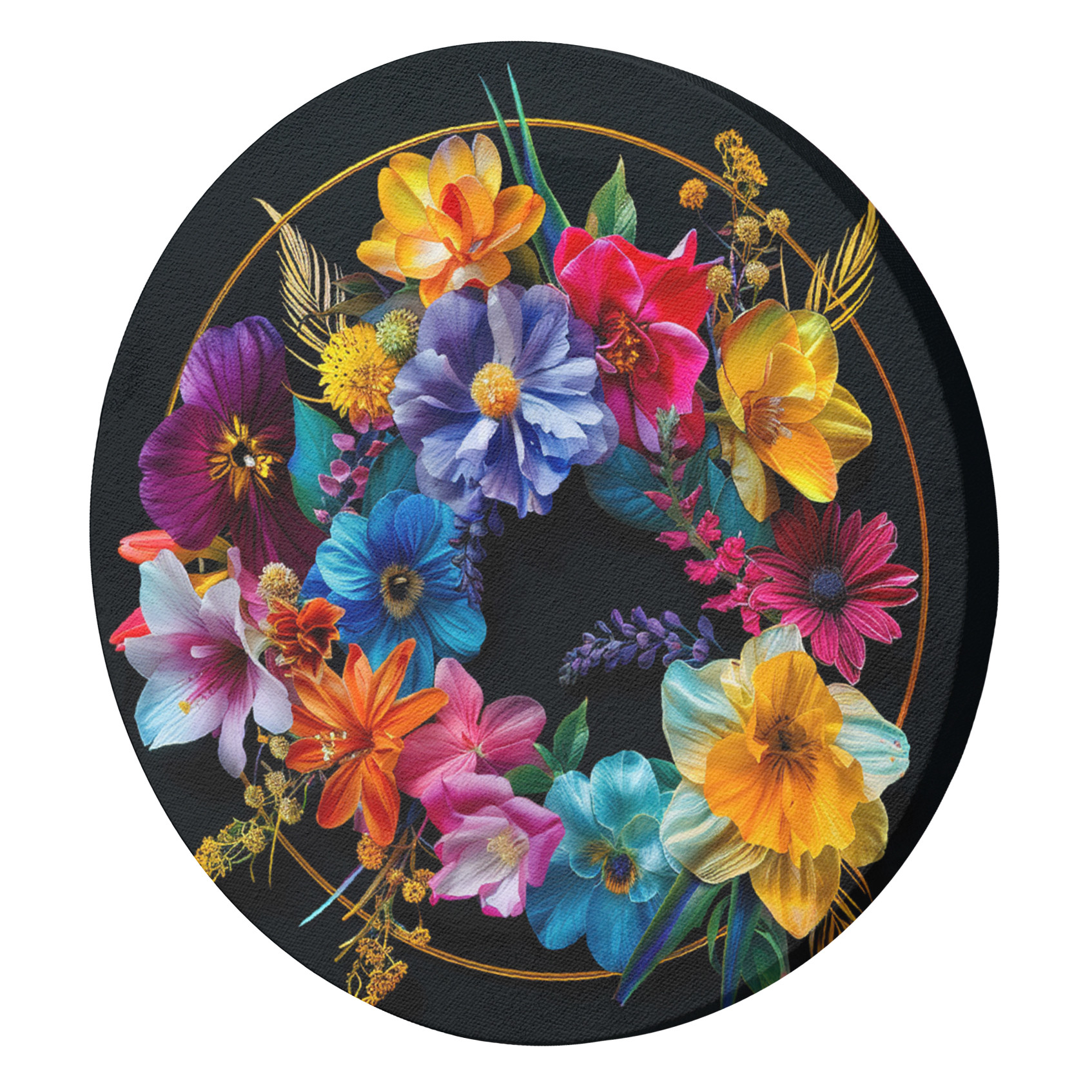 Rundes Leinwandbild Blumenstrauß aus bunten Blumen