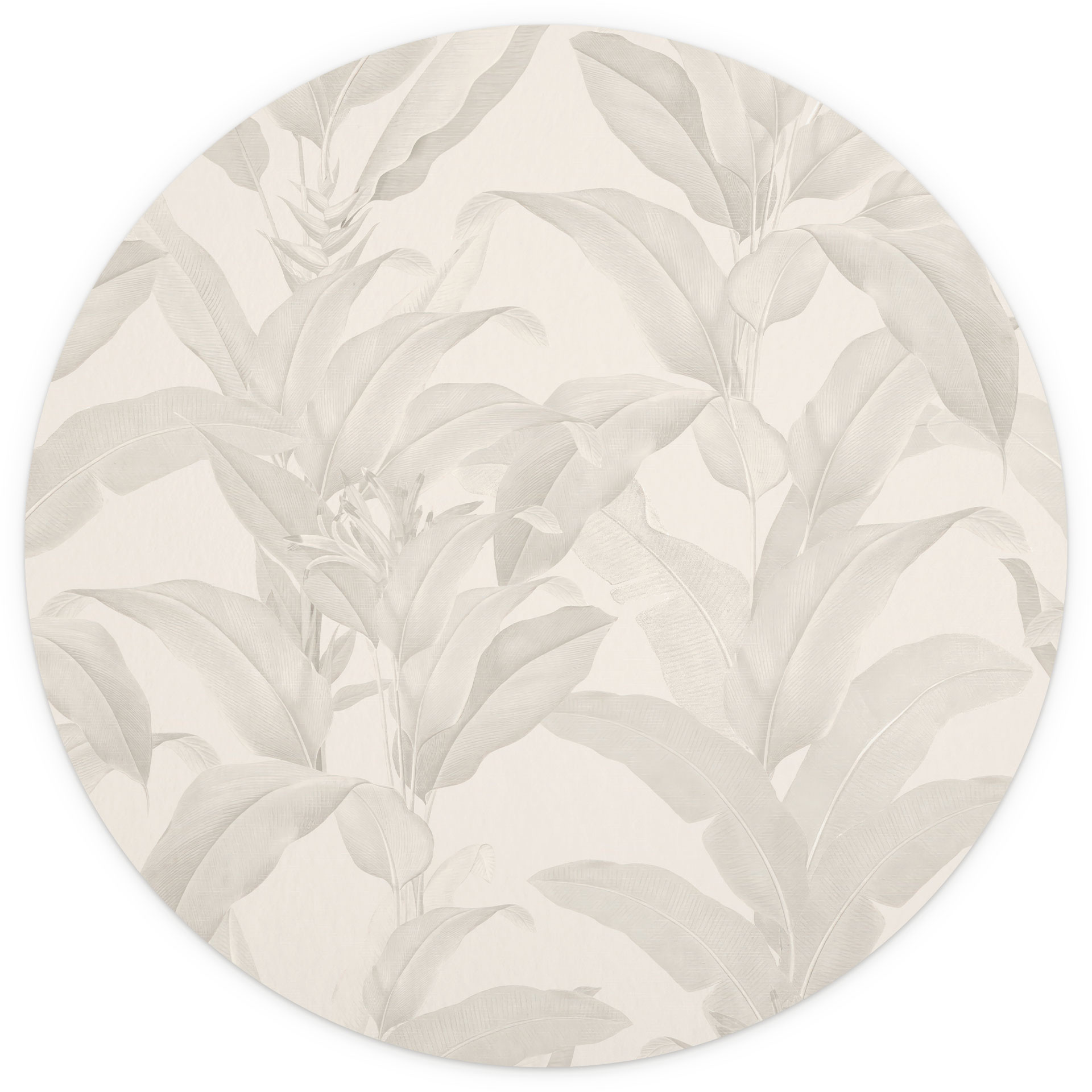 Fotobehang Tropische Bladeren Cream - Bloemdecor - Rond - Zelfklevend/niet-geweven
