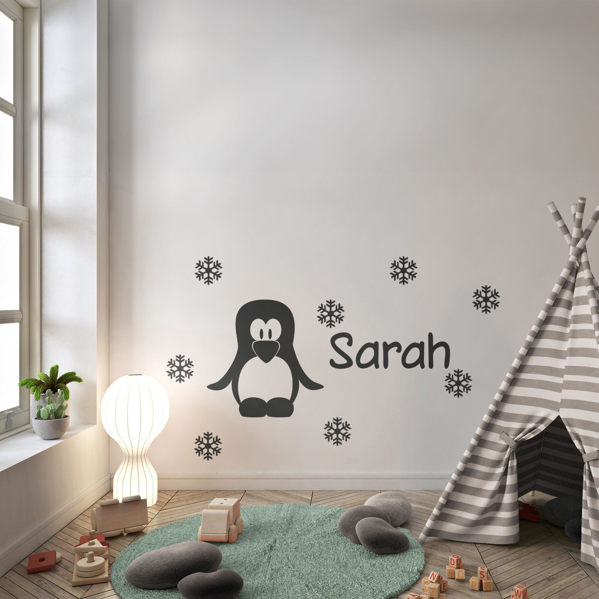 Wandtattoo + Name Pinguin