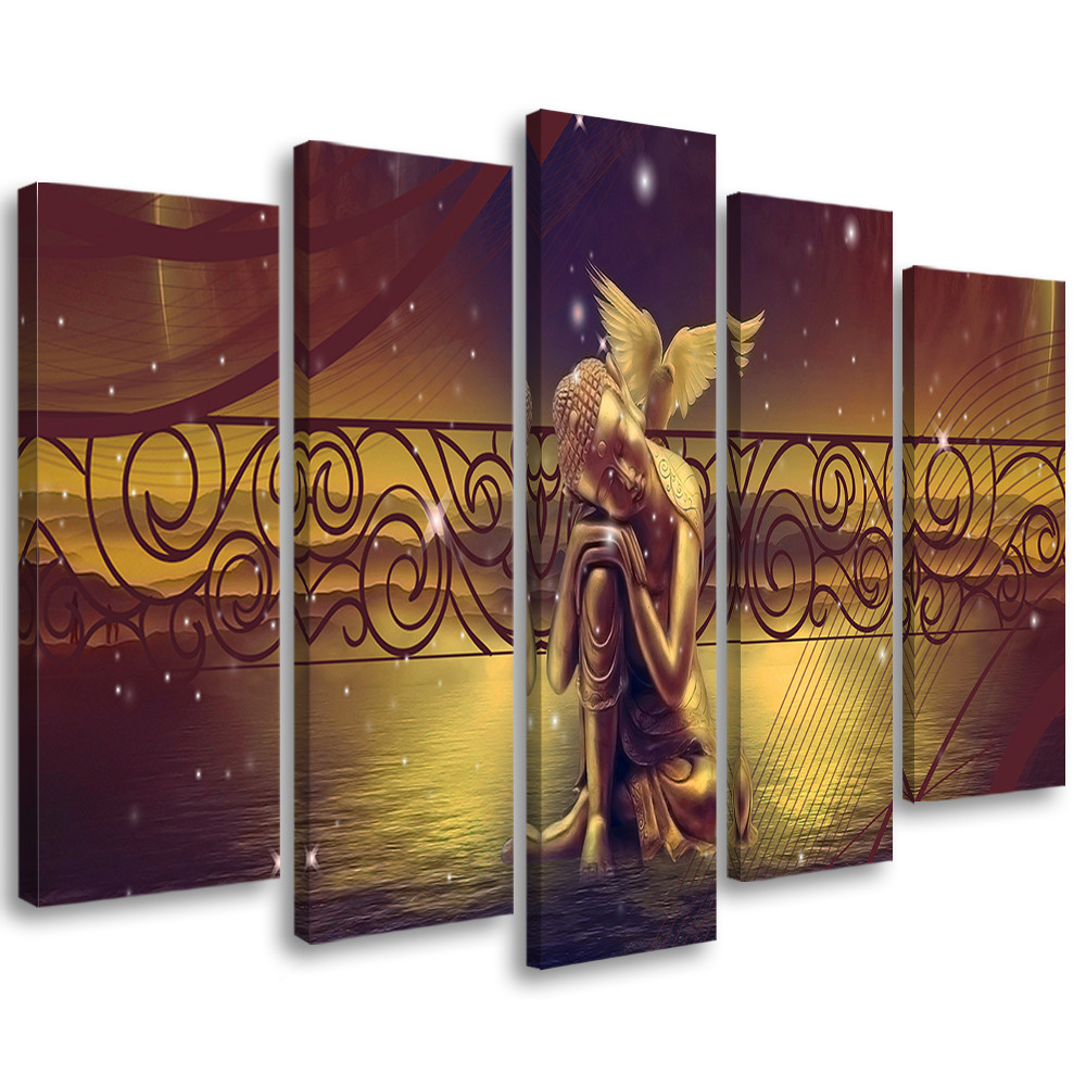 5 stykke lærredstryk Buddha Abstrakt Zen Brown