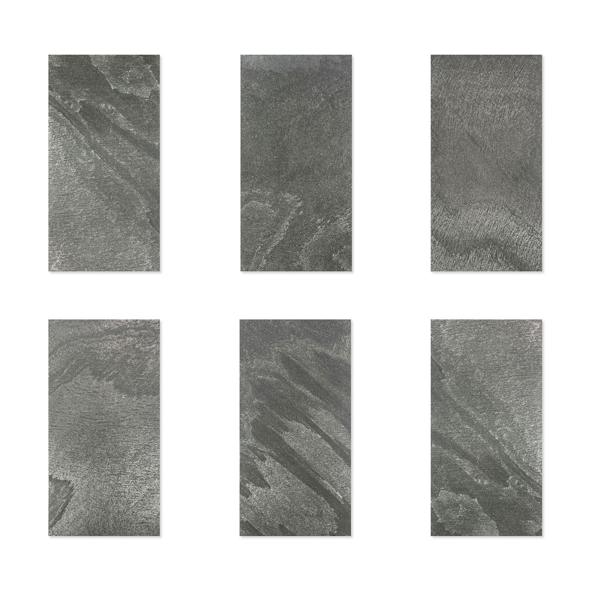 Echtstein - 3D Wandpaneel, Set aus 6 Natursteinplatten als luxuriöse Wandverkleidung - Schiefer Grau