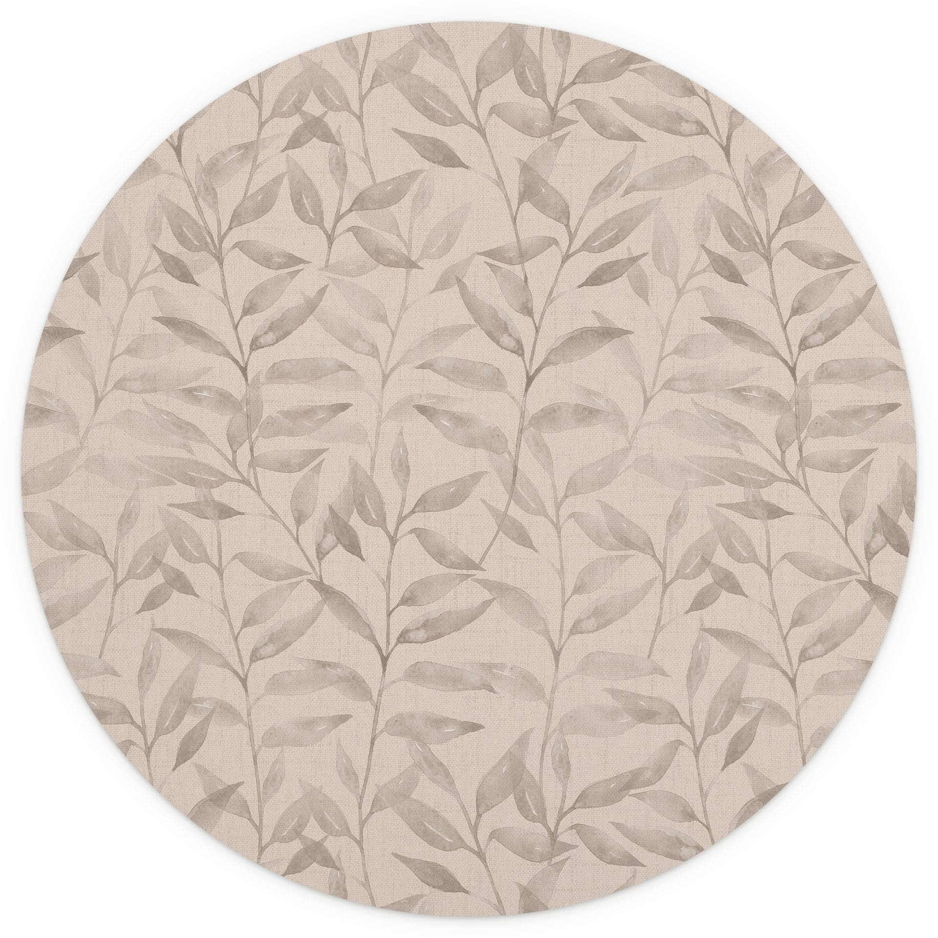 Delicate Watercolour Leaves Behang - Zacht Grijs - Bloemdecor - Rond - Zelfklevend/niet-geweven