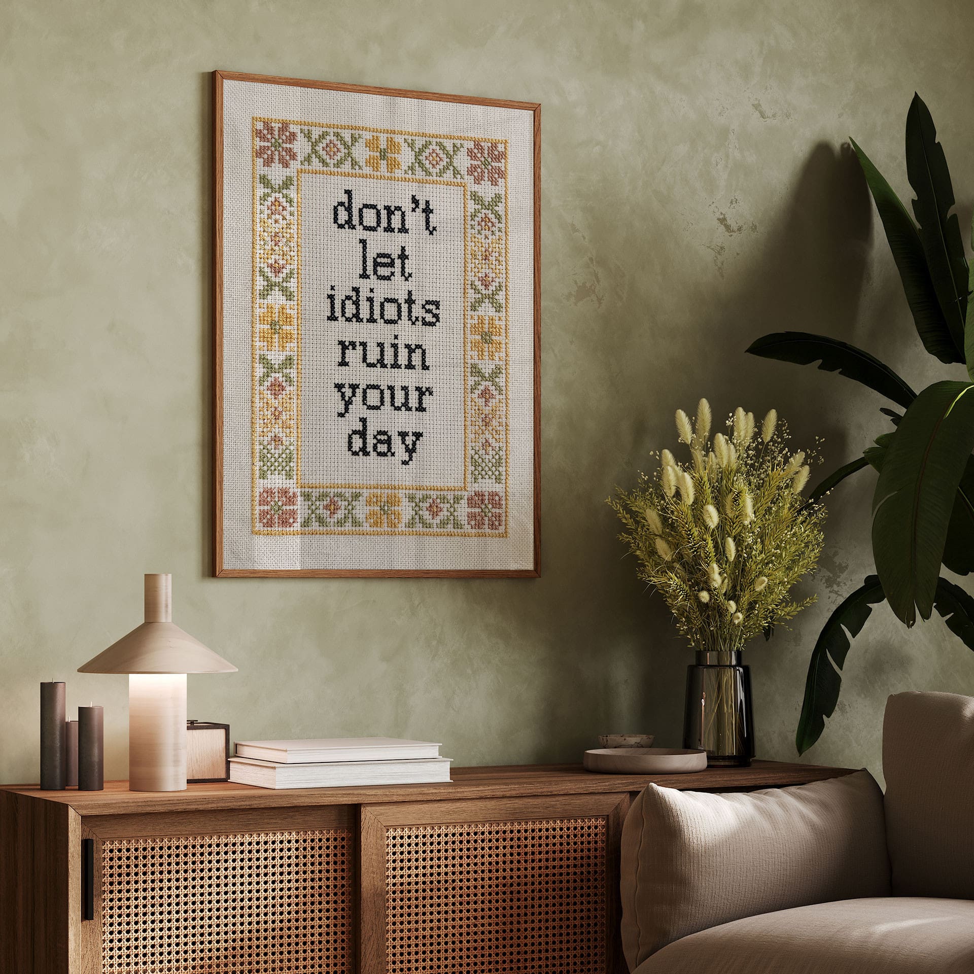 Poster Don't let idiots Spruch mit Stickmuster - Magnusson