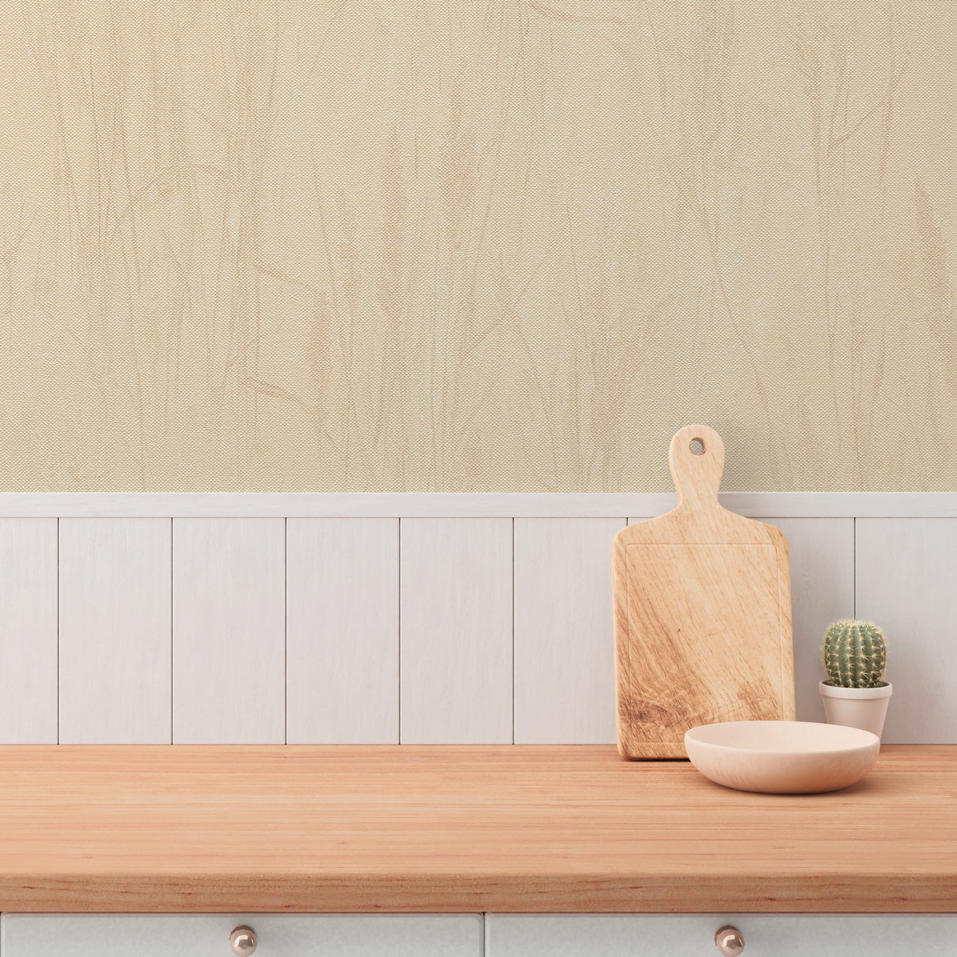 Grasbehang beige-geel - Warm natuurlijk behang met een zonnig grasmotief