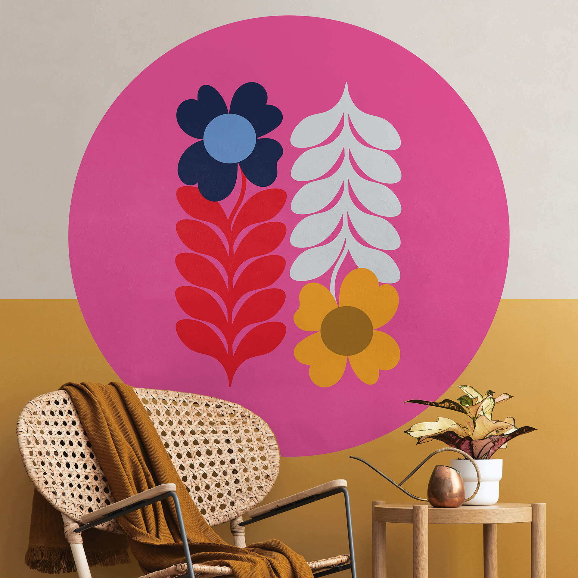 Naklejka na ścianę Collett - Kolorowe kwiaty retro - Okrągła
