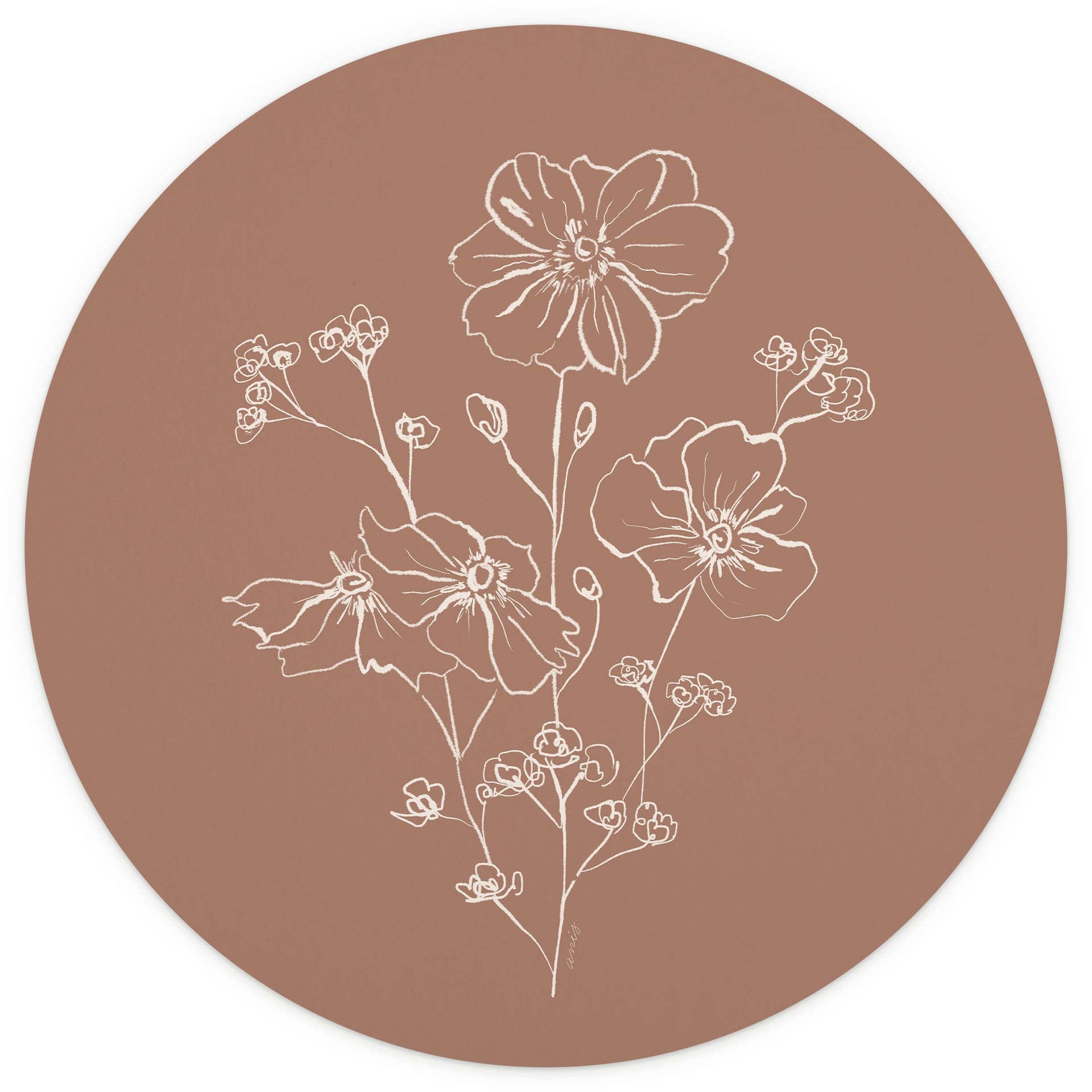 Wilde Roos Boeket Mokka Mousse Bloemen Fotobehang - Anijs illustratie - Rond - vliesbehang/zelfkleve