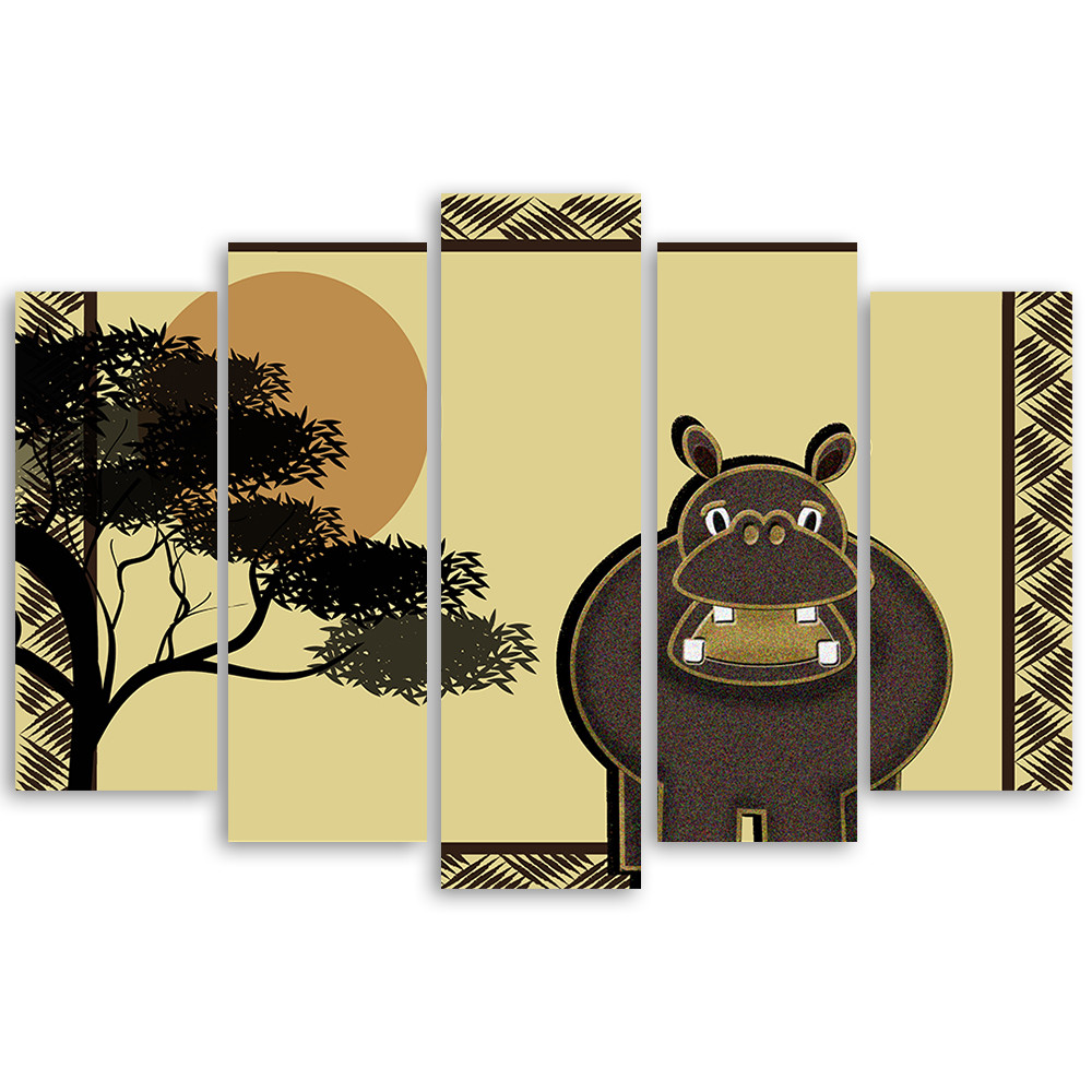 5 stykke lærredsprint, Hippo Hippopotamus børn