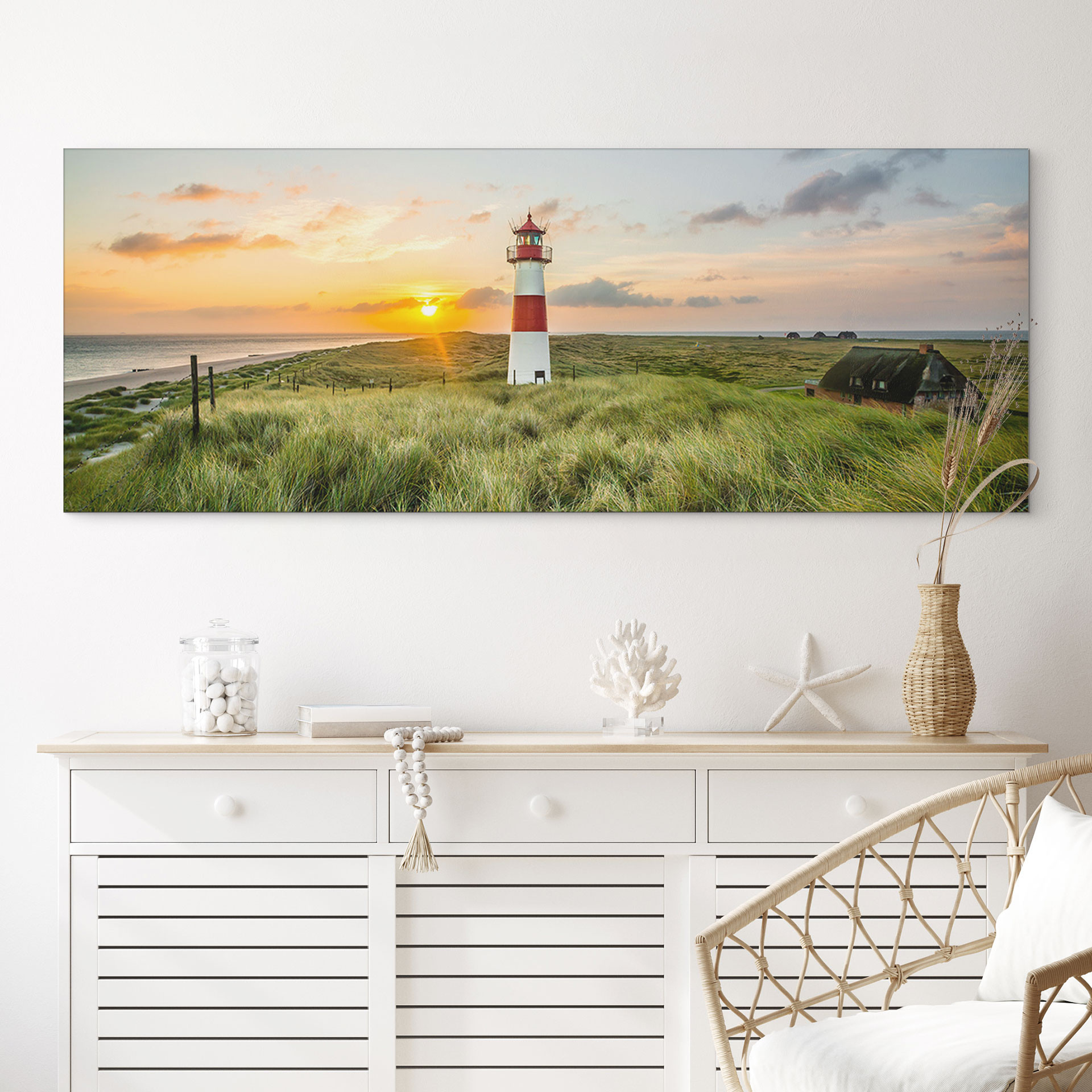 Wandbild Leuchtturm auf Sylt - Panorama - Alu-Dibond