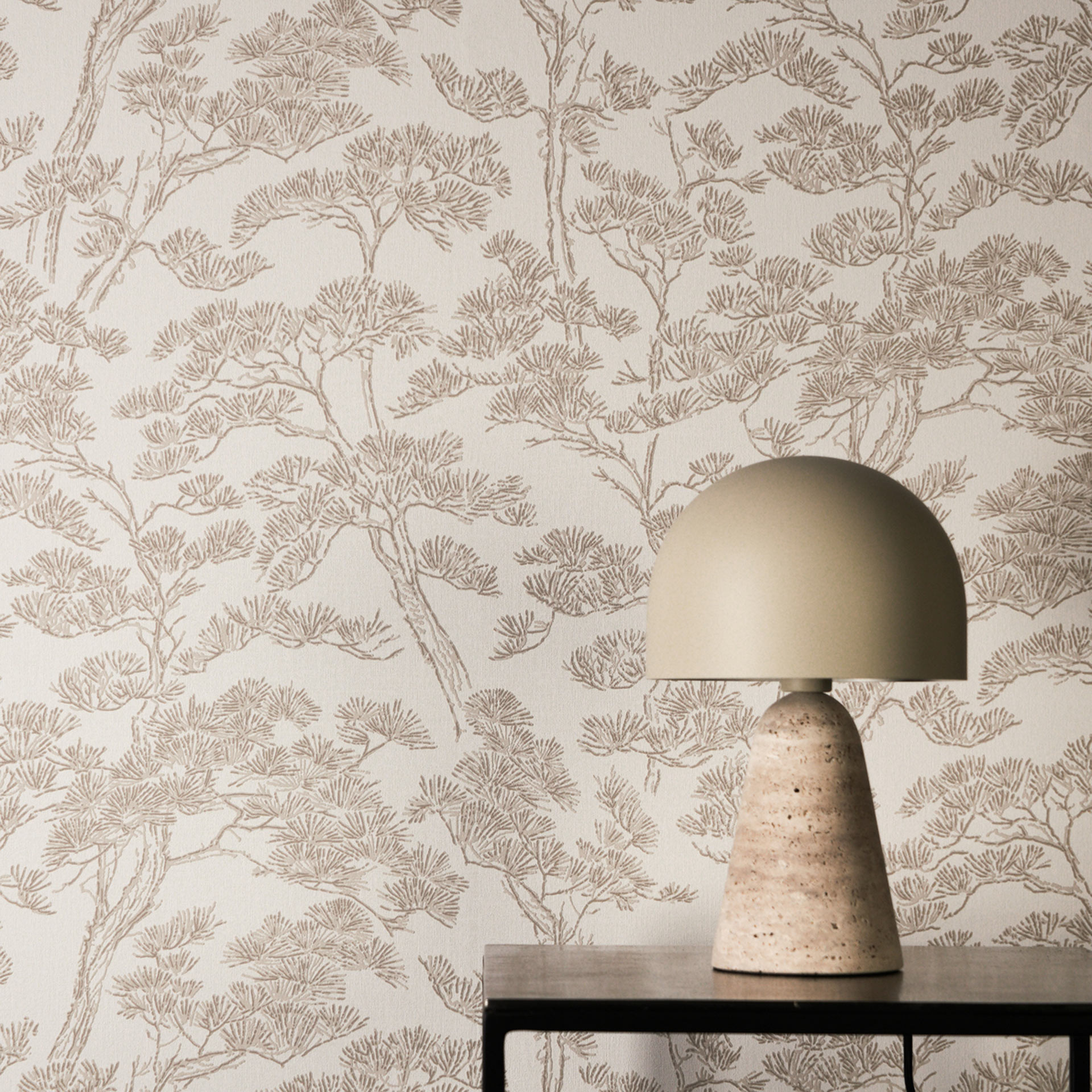 Vliesbehang Lin Zen Takken beige wit met takken aziatisch - bruine bomen bos behang takken