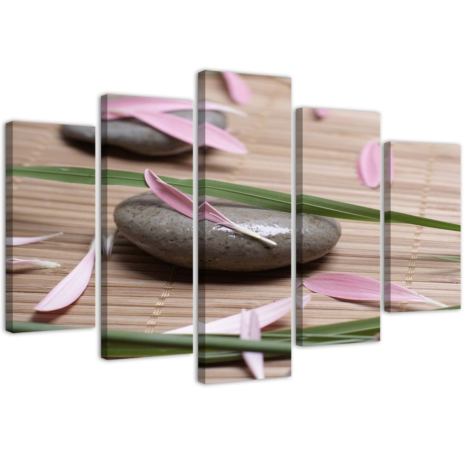 5 stykke lærredstryk Stone Zen blomster
