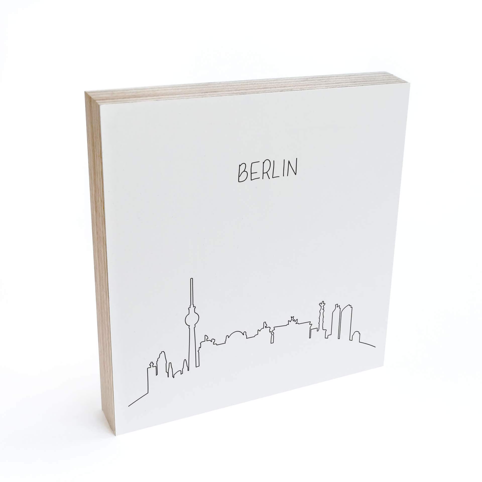 Billede af træ til at sætte op - Skyline Berlin Outline - 15x15 cm
