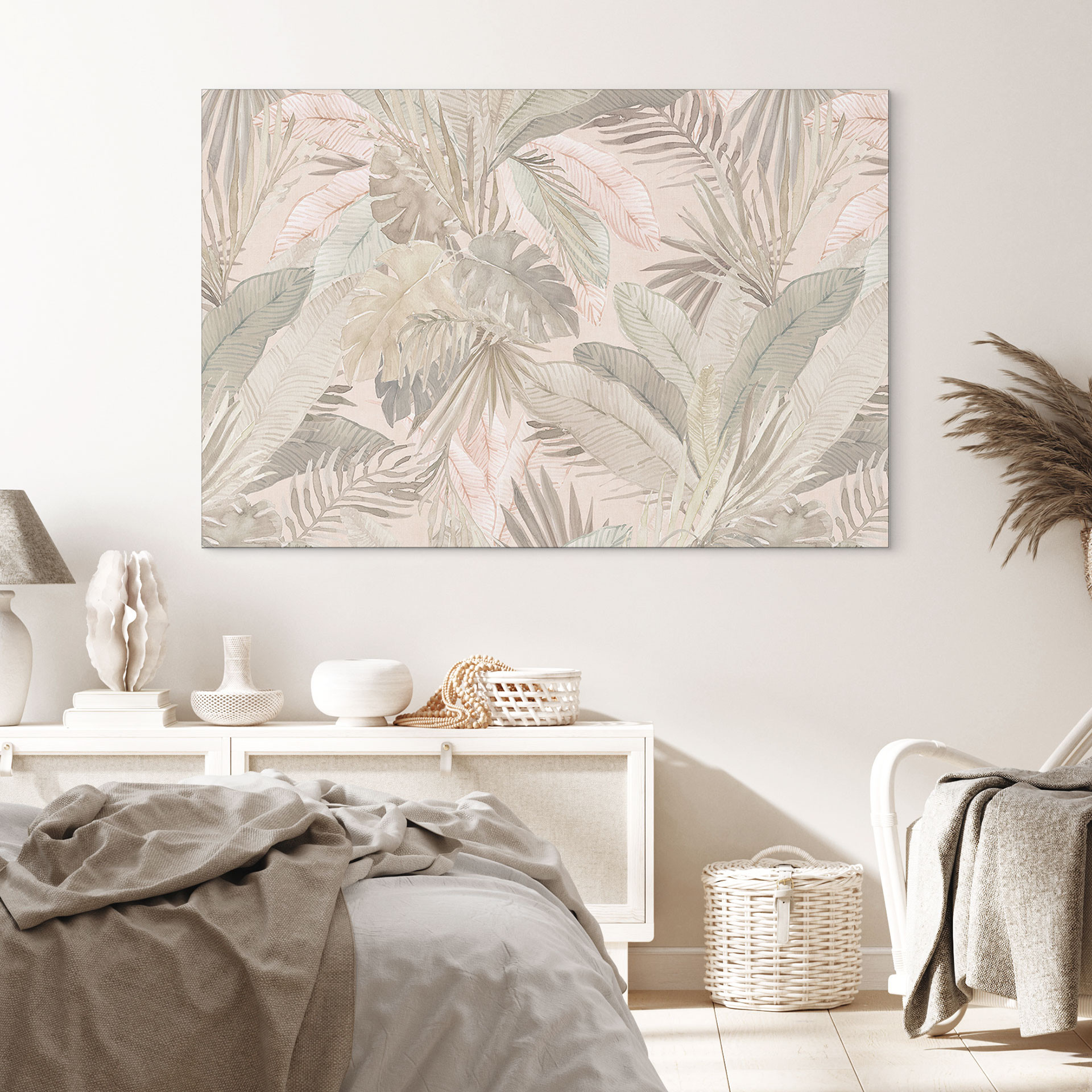 Billede af tropiske blade i junglen i pastel - Bloomery Decor – print på aluminium (Alu-Dibond)