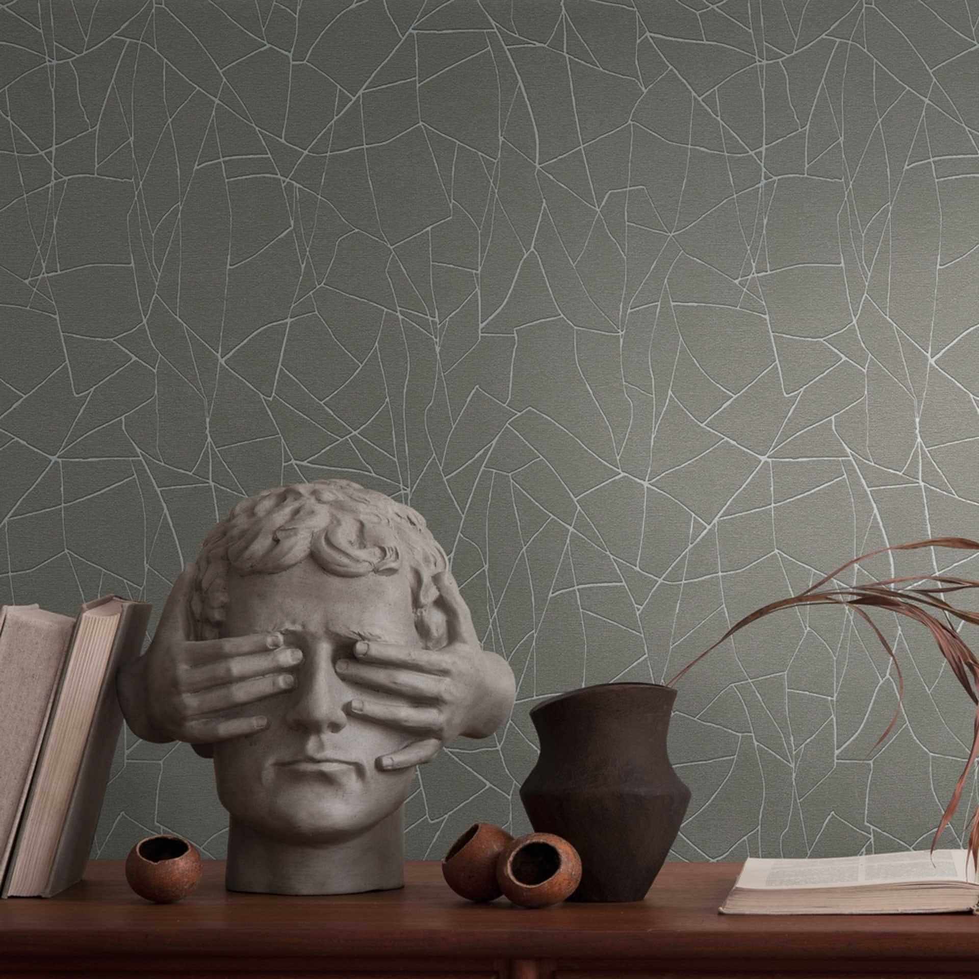 Vliesbehang met abstract patroon in grijs wit - modern vliesbehang met een fijn lijnenspel