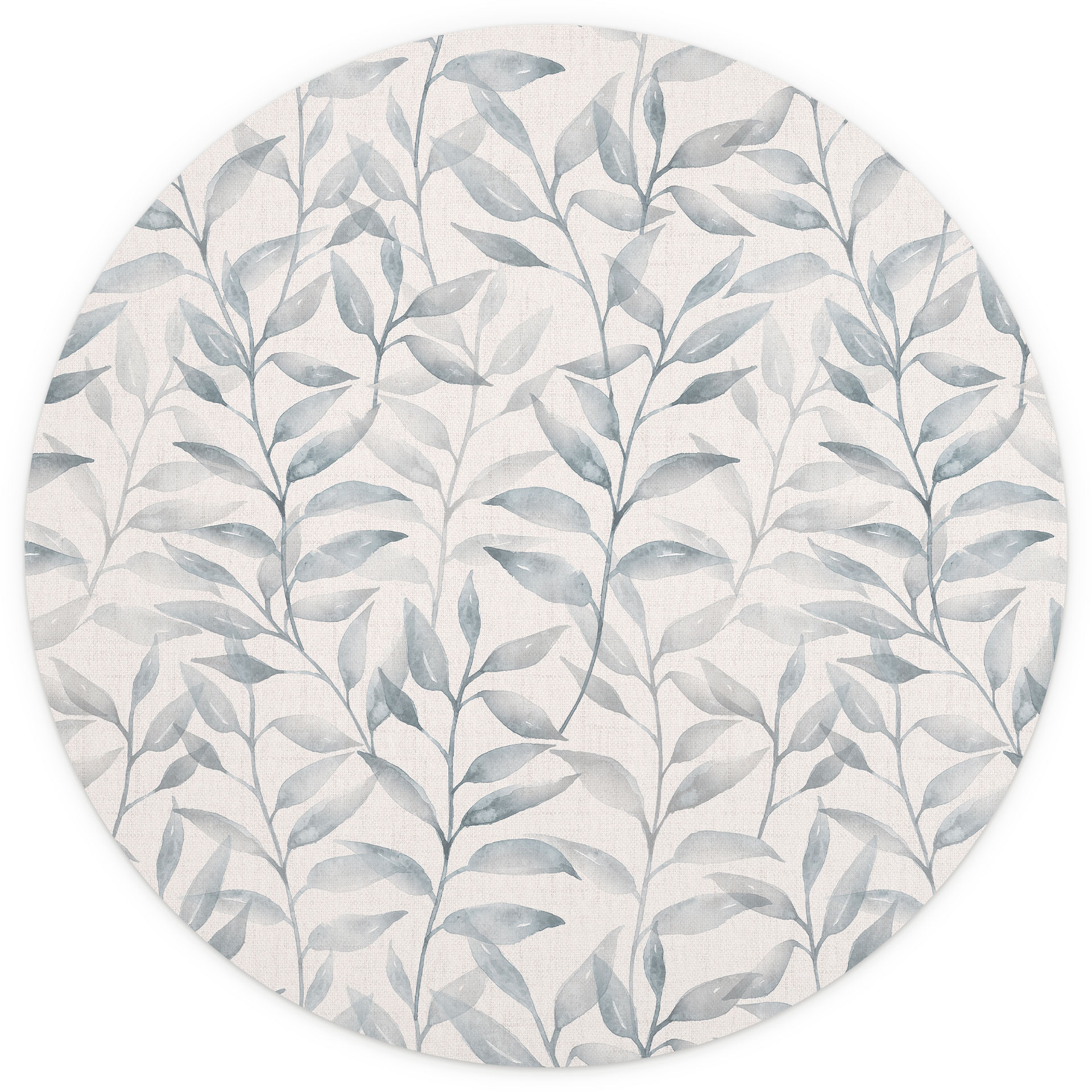 Delicate Watercolour Leaves Behang - Zacht Grijs - Bloemdecor - Rond - Zelfklevend/niet-geweven