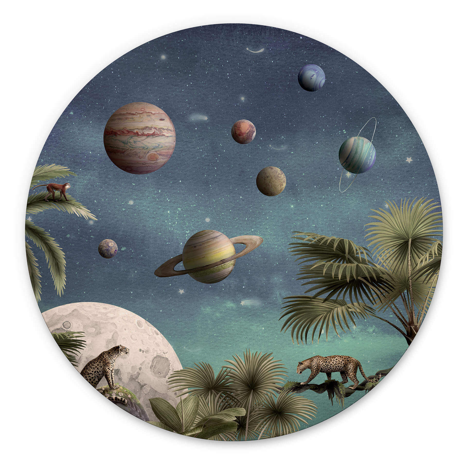 Vægcirkel Kikki Belle - Tropical Fantasy in Space – print på aluminium (Alu-Dibond)