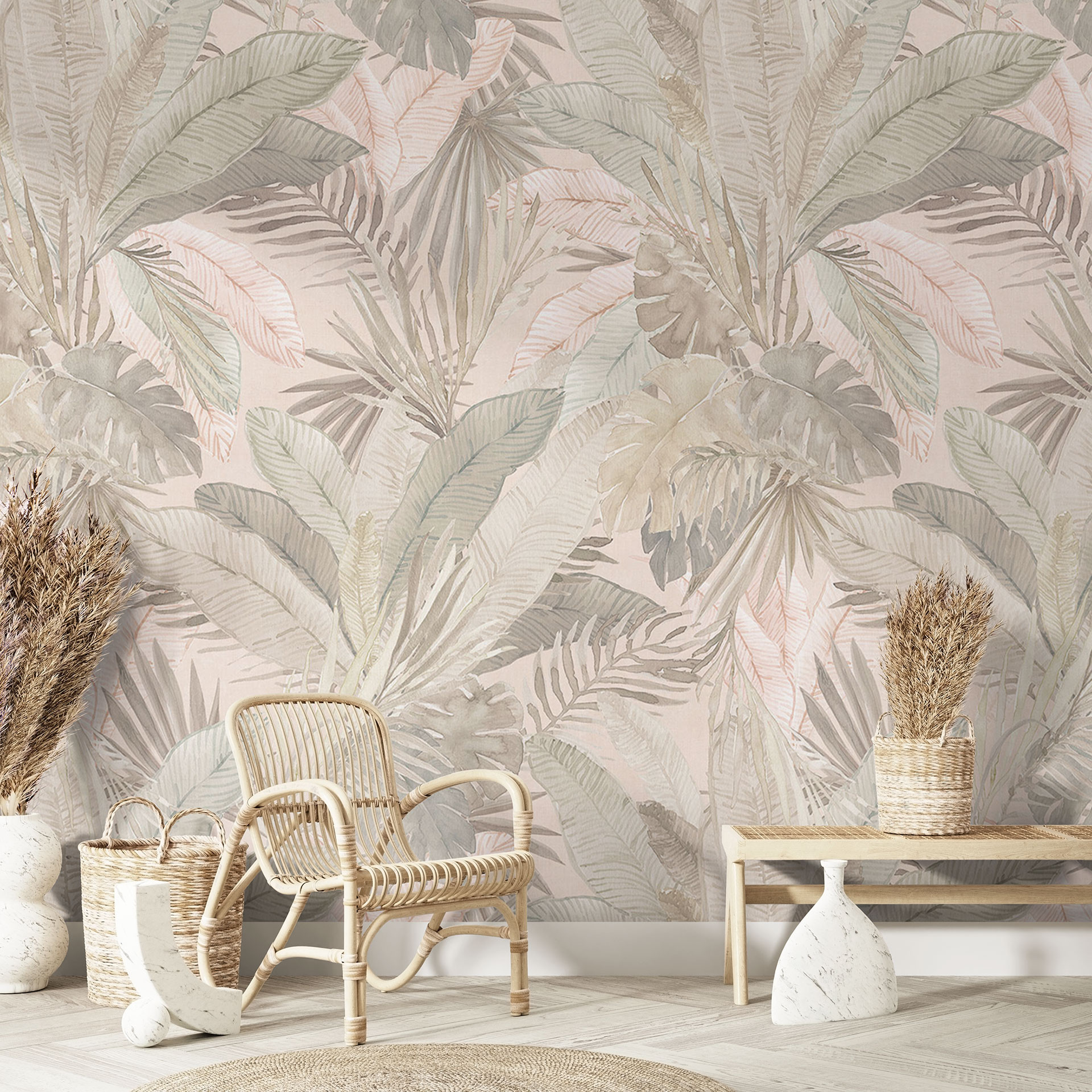 Tropische bladeren in de jungle pastel Fotobehang - Bloomery Decor