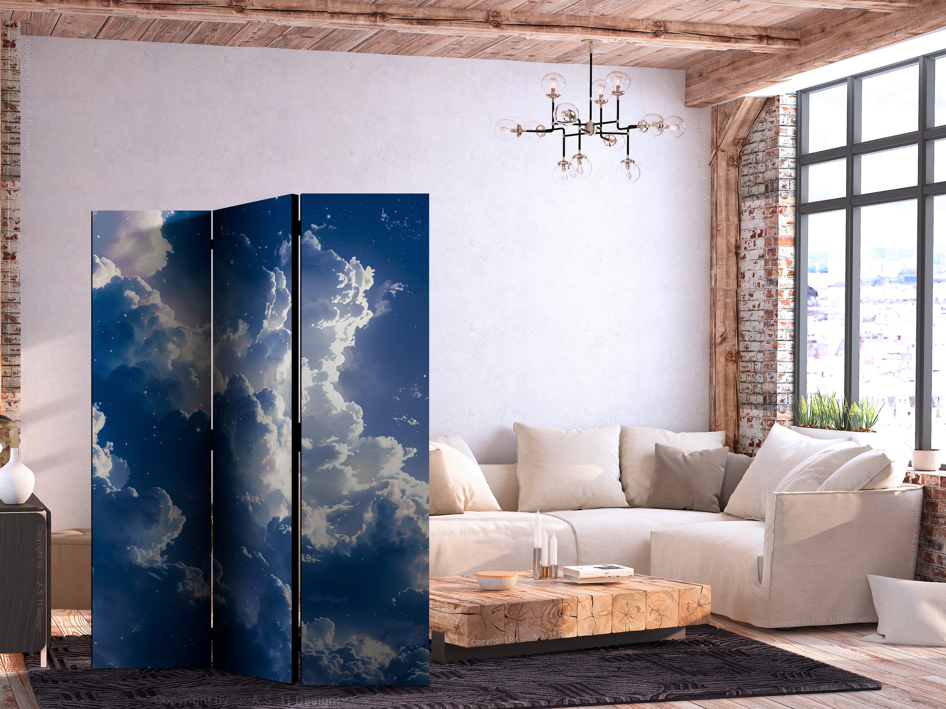 Paravent, Raumteiler freistehend, Trennwand - Starry Clouds and Gentle Light Over a Corner of the Sk