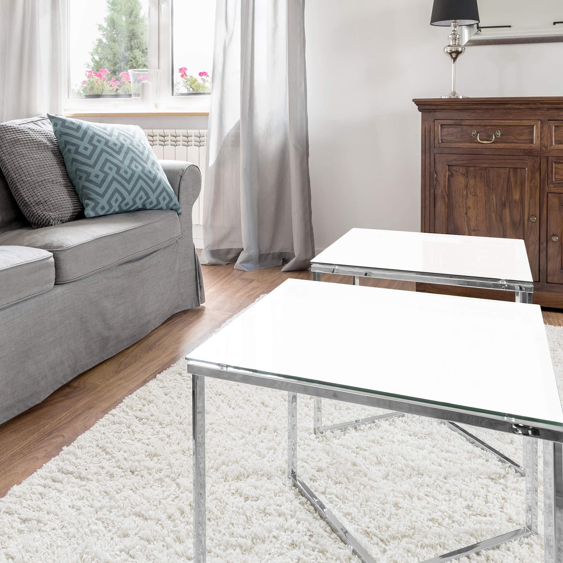 Plateau de table en verre - Uni blanc - Carré