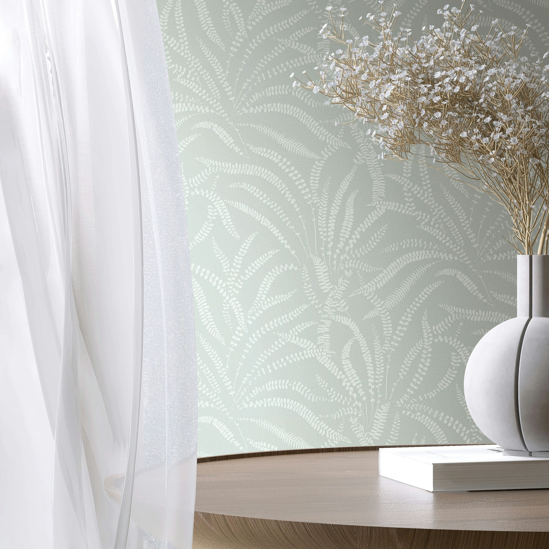 Vliesbehang bladeren, ranken bloemen natuur in groen