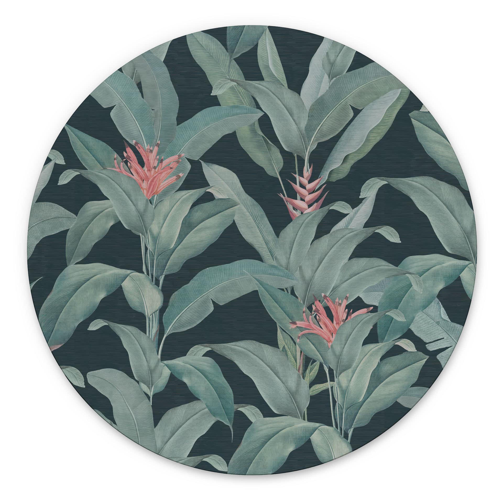 Billede Urban Jungle Tropical Leaves Green - Bloomery Decor - rund – print på aluminium (Alu-Dibond)